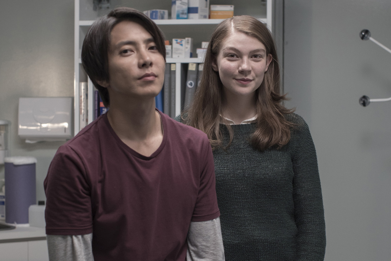 Japanese actor Tomohisa Yamashita and Scottish actress Katharine O'Donnelly play colleagues who develop romantic feelings for each other in The Head.