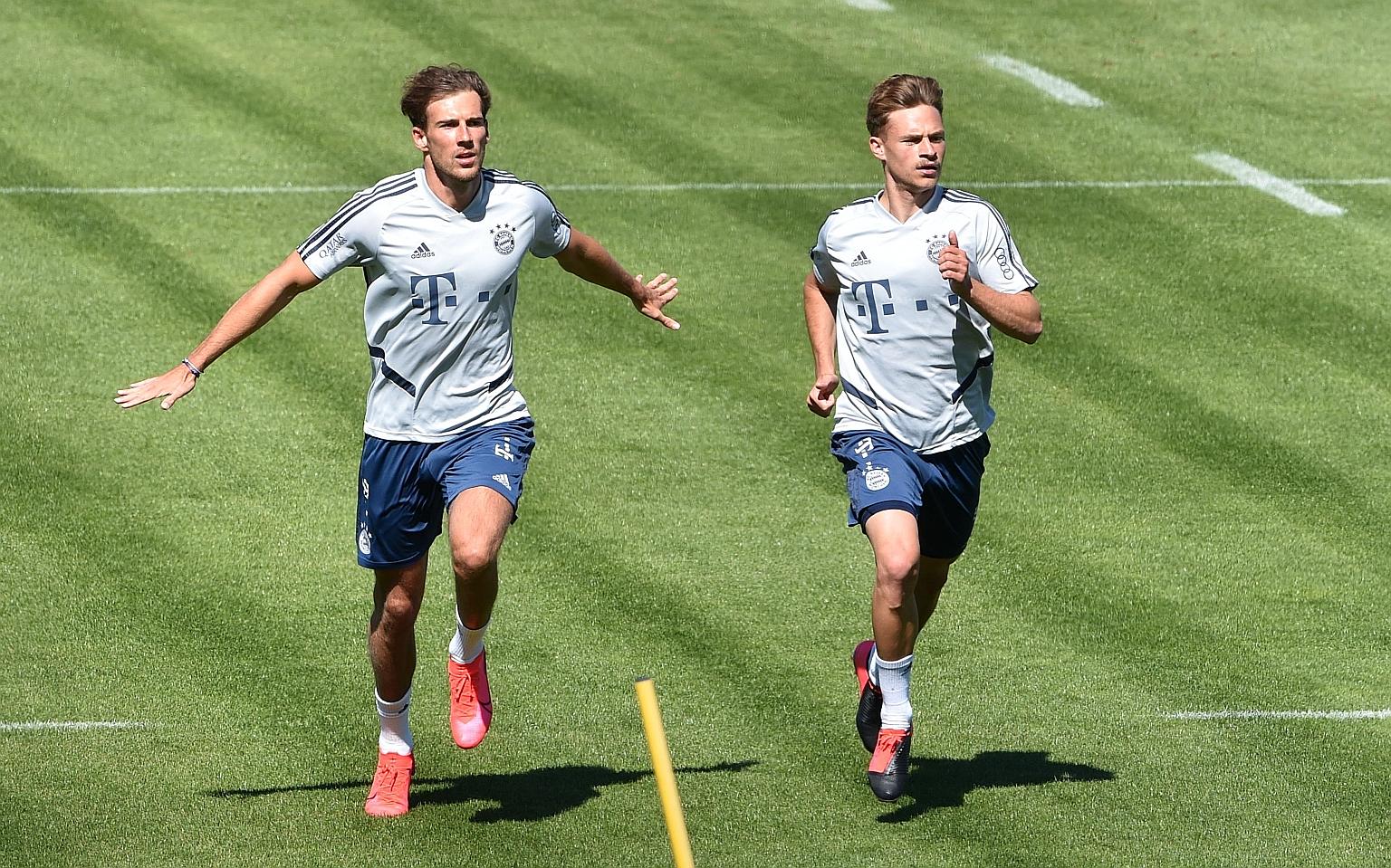 Germany midfielder Leon Goretzka (left, training with Joshua Kimmich) has been one of Bayern's outstanding performers since the Bundesliga's restart last month.