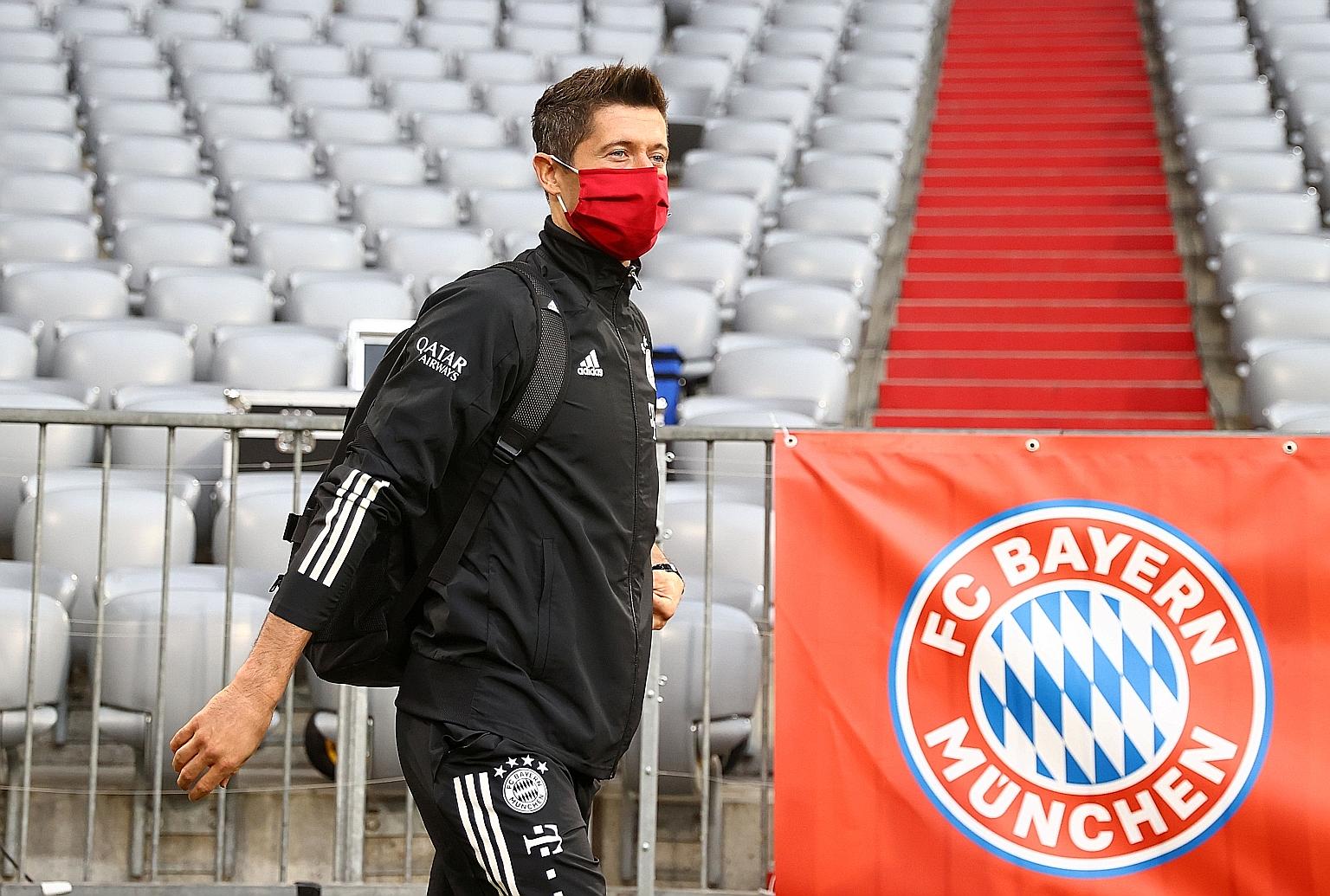 Robert Lewandowski arriving for a match. He needs just one more strike from Bayern's final three games to set a career-best 31 goals in a Bundesliga season. PHOTO: EPA-EFE