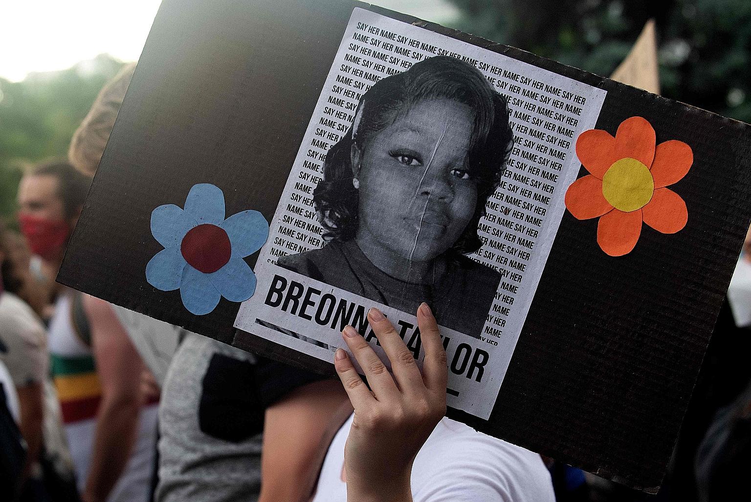 Ms Breonna Taylor was fatally shot by policemen who had barged into her home unannounced to check for illegal drug use. PHOTO: AGENCE FRANCE-PRESSE