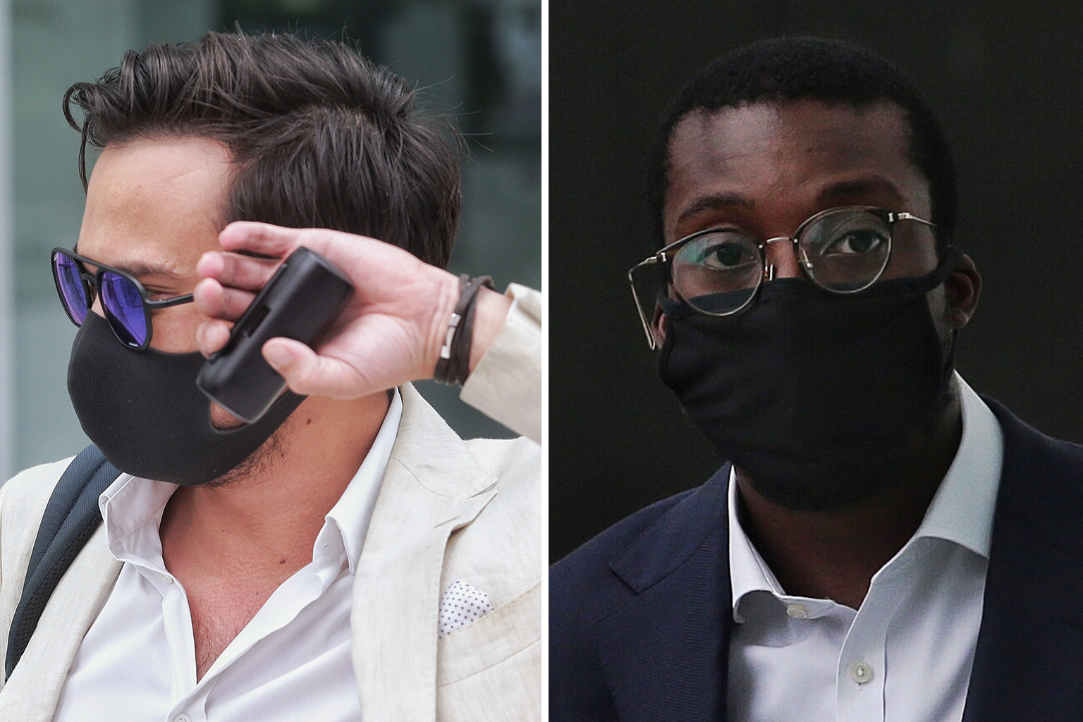 Alfred Jon Veloso Waring (top), 34, and Olagunju Daniel Olalekan Olasunkanmi, 30, were accused of flouting circuit breaker measures and meeting each other in Robertson Quay on the afternoon of May 16 for a chat and drinks.