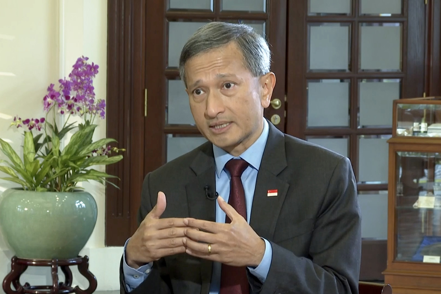 Minister-in-charge of the Smart Nation Initiative Vivian Balakrishnan speaking to The Straits Times in a video interview last Thursday. Singapore's decade-ago investments to bring fibre broadband links to every home have paid off as employees and stu