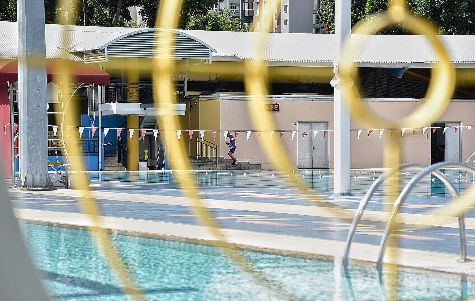 Less than half of the slots for public pools like the Geylang East Swimming Complex were taken up since Phase 2 began on Friday. ST PHOTO: DESMOND WEE
