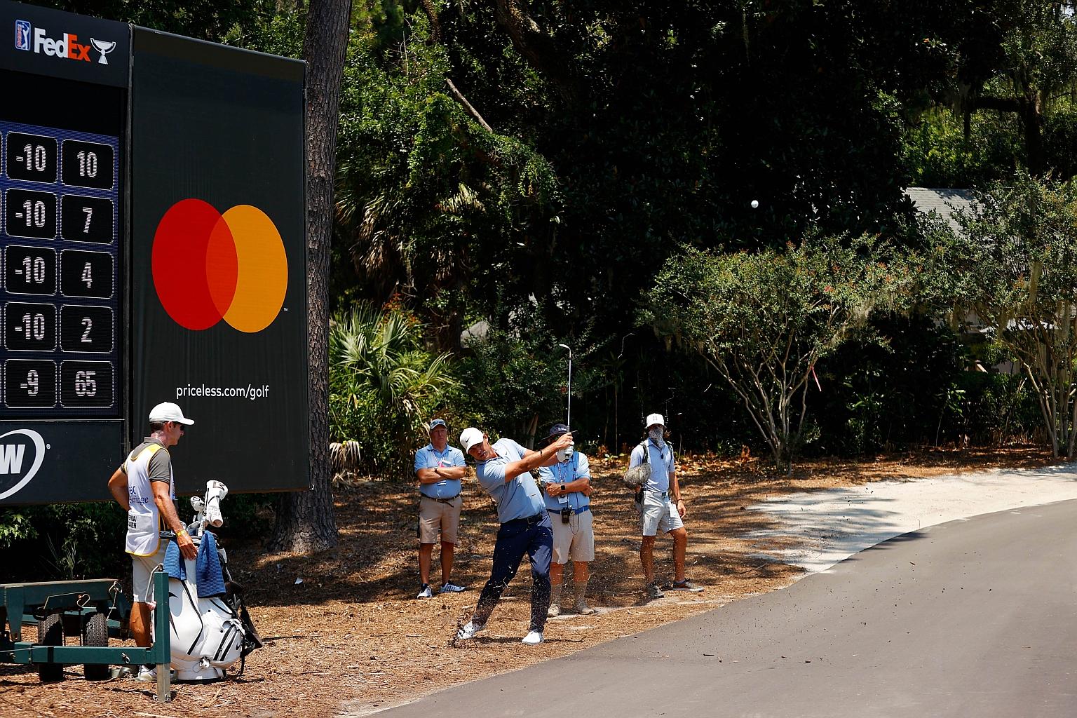 Brooks Koepka playing a shot during the final round of the RBC Heritage on Hilton Head Island on Sunday. The second PGA Tour event staged after the coronavirus shutdown was held behind closed doors.