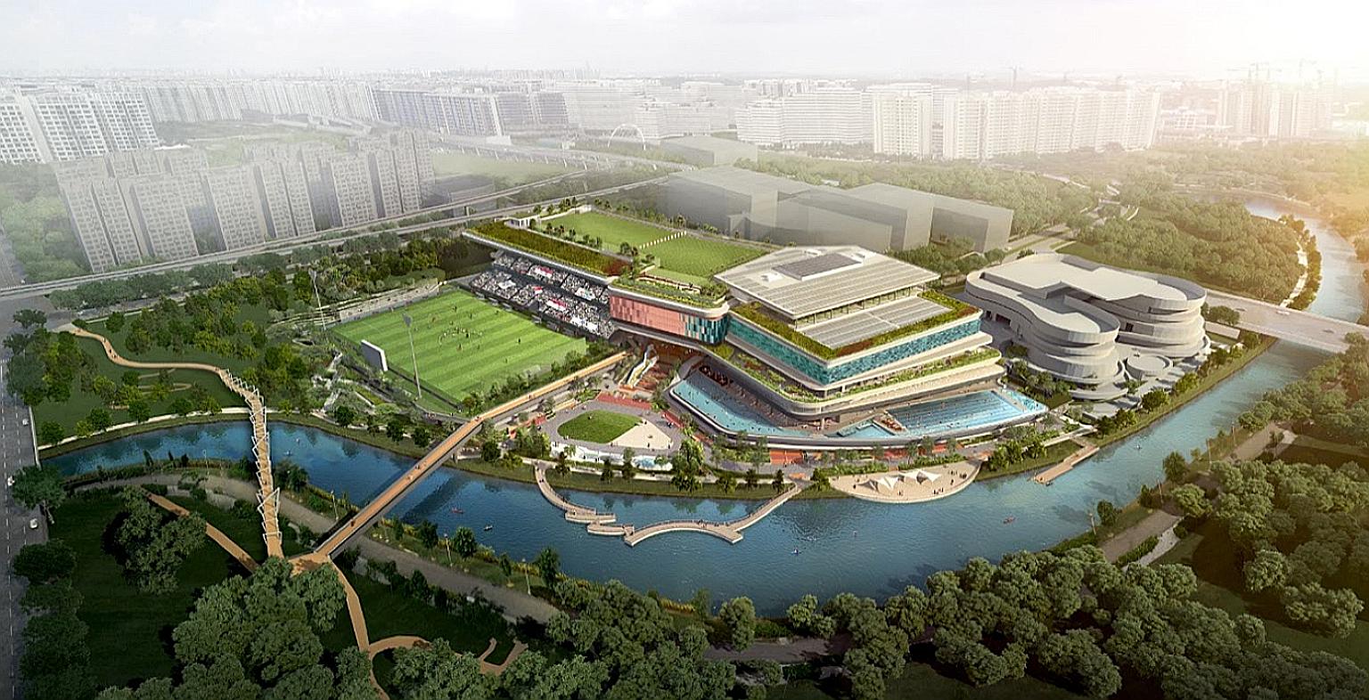 The Punggol Regional Sports Centre will feature a 50m infinity lap pool and a 5,000 sq m team sports hall, which are the largest among ActiveSG centres so far. PHOTO: SPORT SINGAPORE