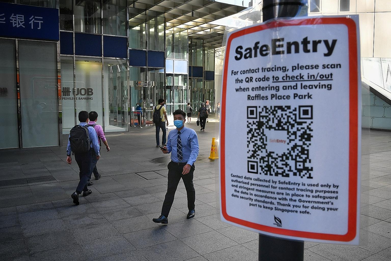 All workplaces allowed to operate are required to put safe management measures in place to prevent the transmission of the coronavirus, including staggered shifts and break times and using the SafeEntry app for contact tracing. 