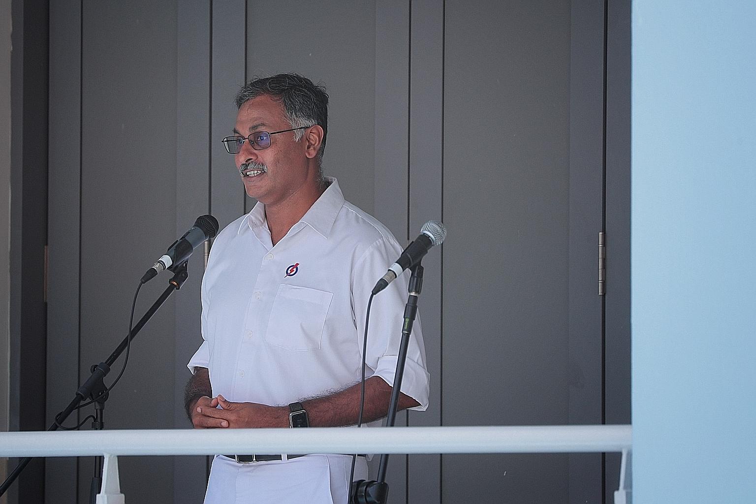 PAP candidate Murali Pillai at Nan Hua High School yesterday. He is seeking re-election in Bukit Batok.