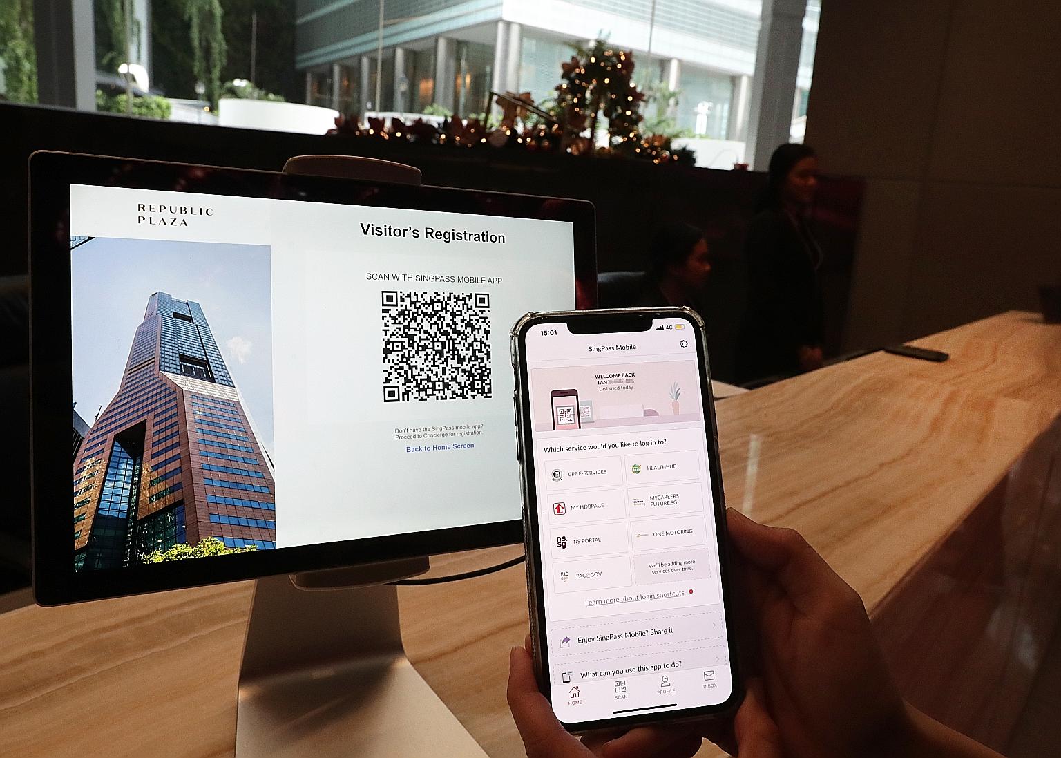 SingPass, the national authentication system that governs access to government digital services, will be updated to allow an account holder to tag family members to his mobile number to receive the one-time password via SMS. ST PHOTO: KELVIN CHNG