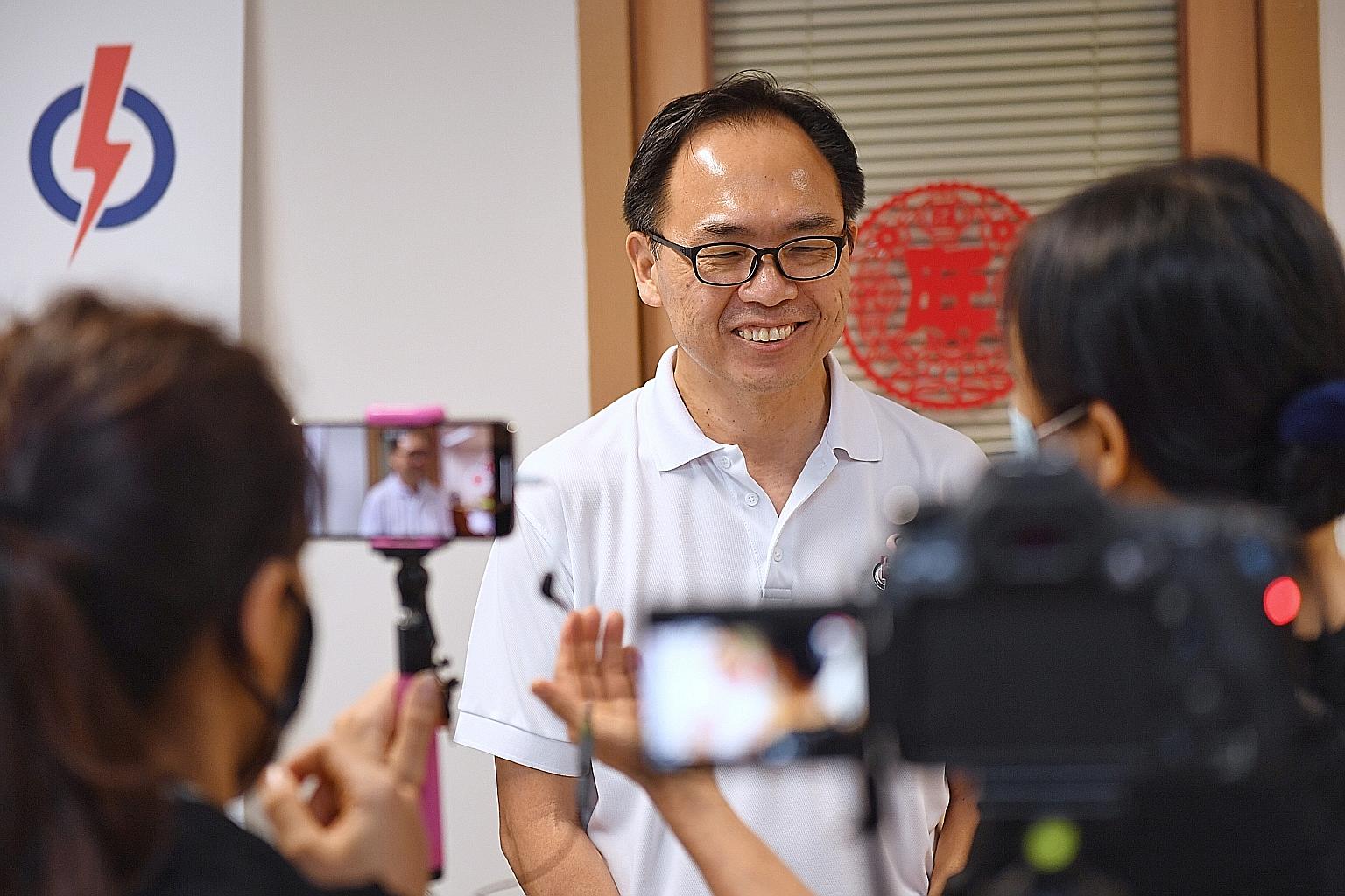 The PAP's Mr Liang Eng Hwa arriving at the party's headquarters in Gangsa Road early this morning after he won 53.74 per cent of the votes in Bukit Panjang against SDP chairman Paul Tambyah, who scored 46.26 per cent.