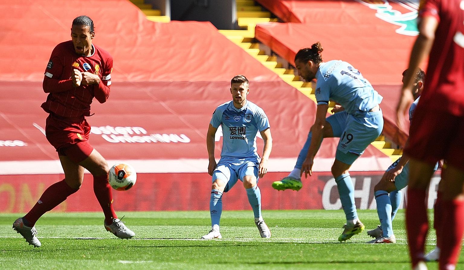 Jay Rodriguez equalising for Burnley in the 69th minute to hold English Premier League champions Liverpool to a 1-1 draw at Anfield yesterday. The Reds opened the scoring through Andrew Robertson in the 34th minute but failed to win at home in the le
