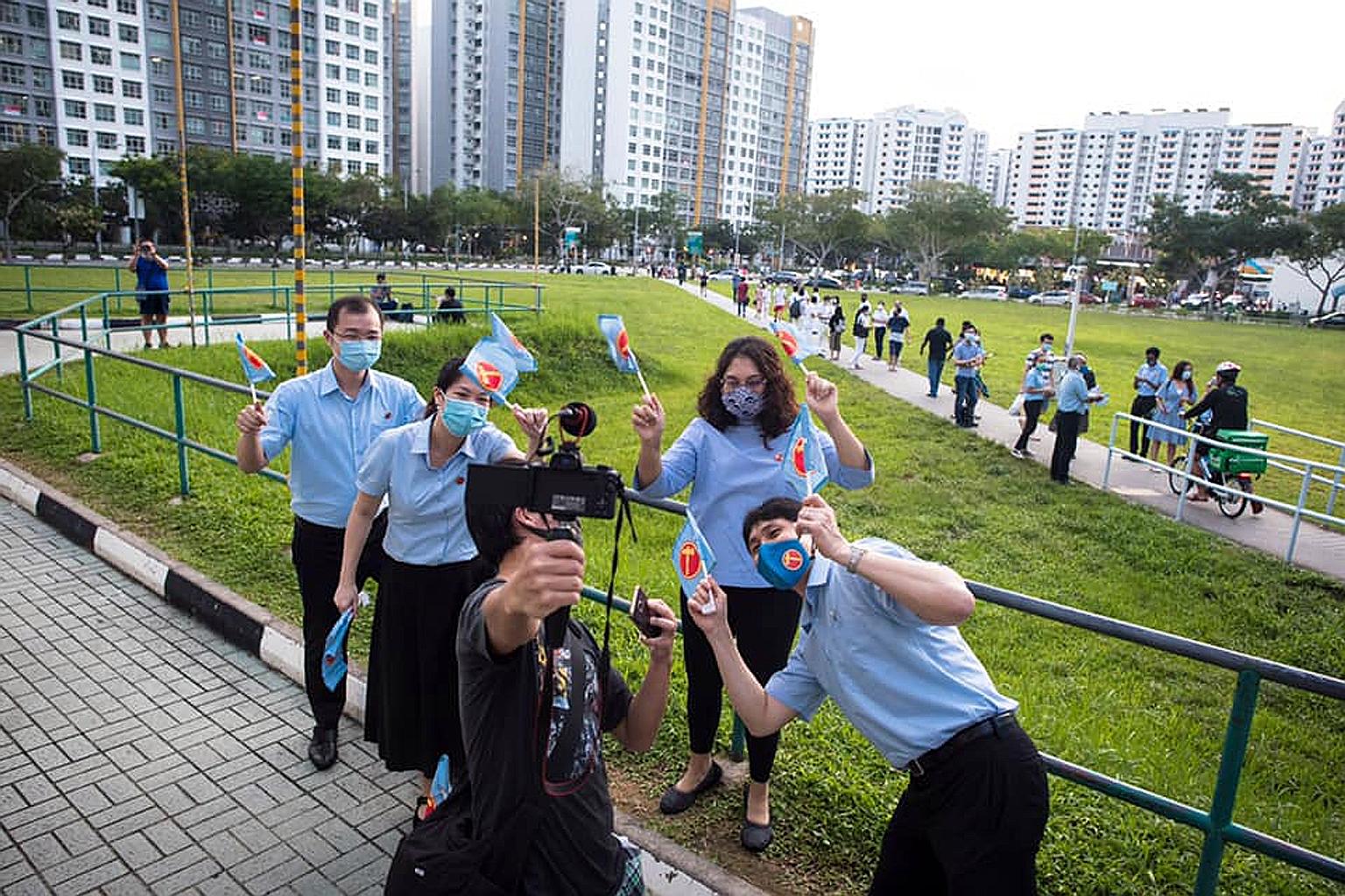 The Workers' Party team that won Sengkang GRC with 52.13 per cent of the votes is made up of (from left) Mr Louis Chua, Ms He Ting Ru, Ms Raeesah Khan and Associate Professor Jamus Lim.