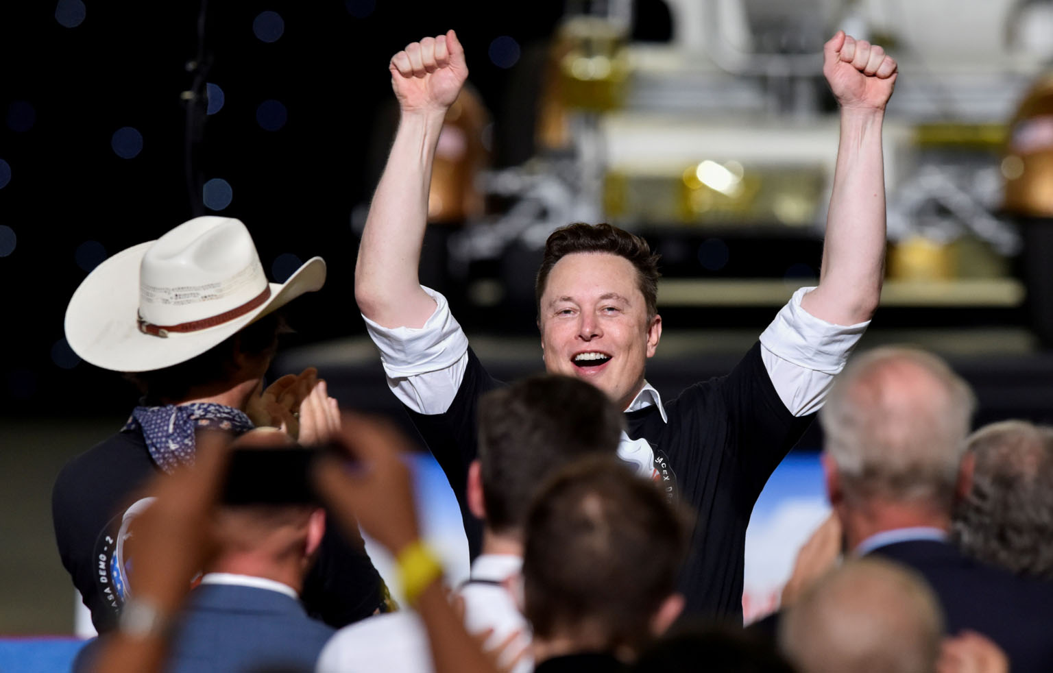 Mr Elon Musk celebrating the launch of his SpaceX Falcon 9 rocket and Crew Dragon spacecraft from Cape Canaveral, Florida, in May.