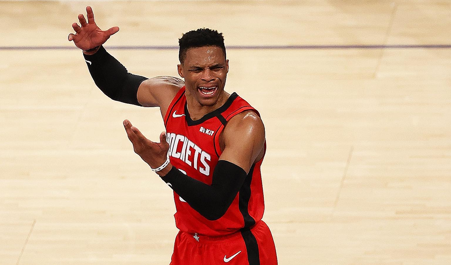 Houston guard Russell Westbrook is one of 19 NBA players who tested positive before their teams headed to Orlando, Florida for the remainder of the season. PHOTO: EPA-EFE