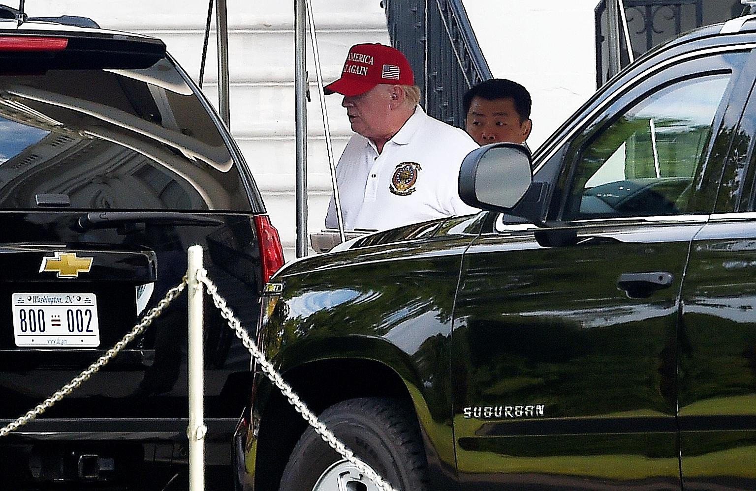 United States President Donald Trump leaving the White House in Washington for his Virginia golf club on Sunday. PHOTO: AGENCE FRANCE-PRESSE