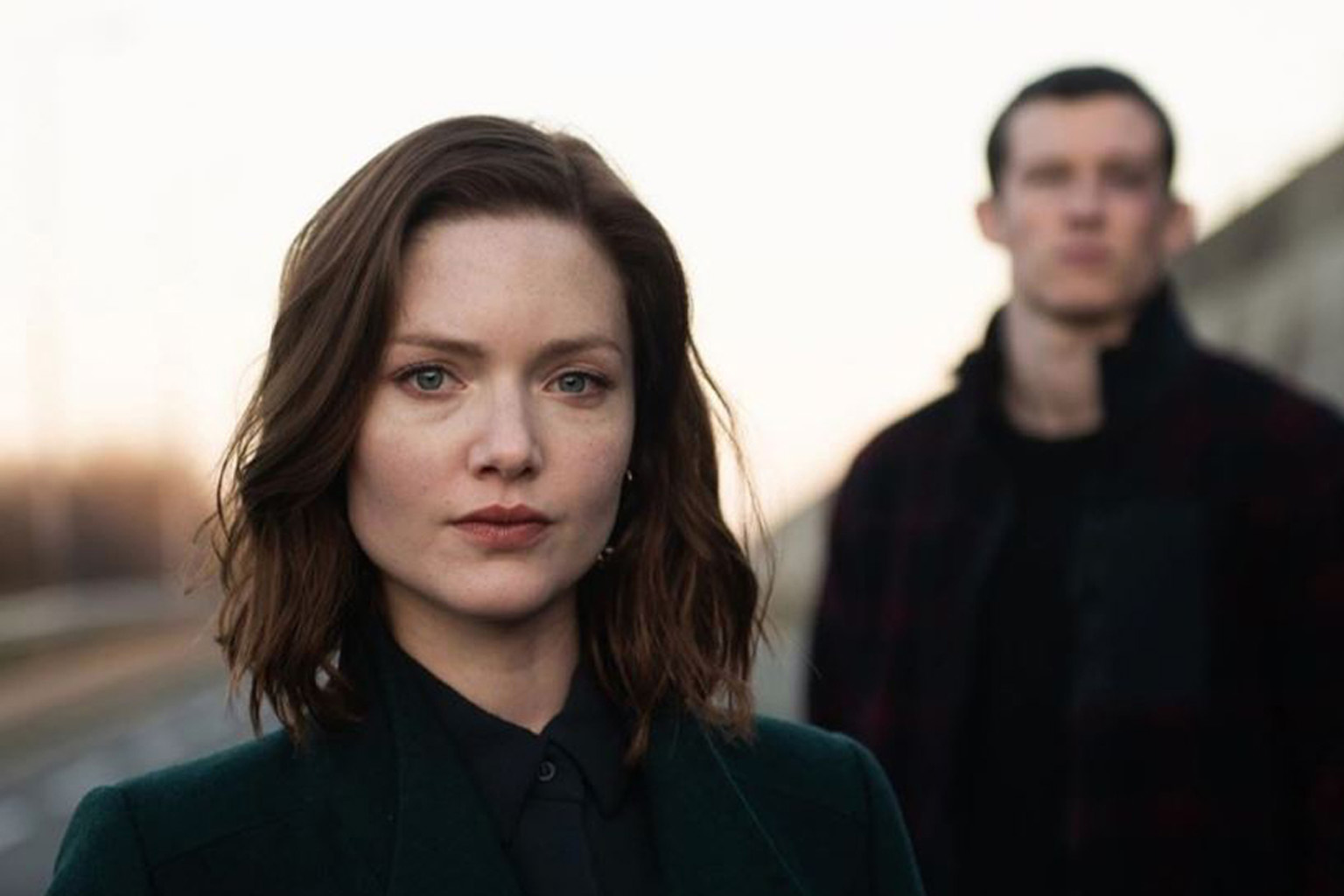 Holliday Grainger (far left) and Callum Turner star in The Capture, a BBC conspiracy thriller.
