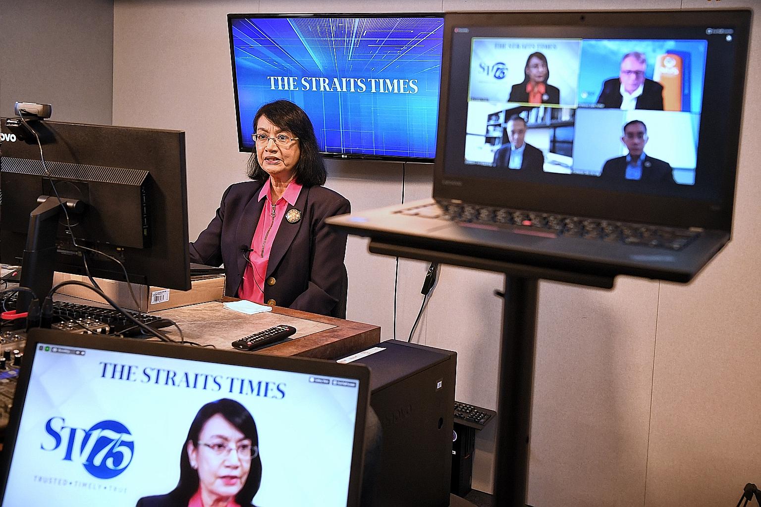 ST senior health correspondent Salma Khalik moderating The Straits Times Covid-19 webinar yesterday, which featured three experts.