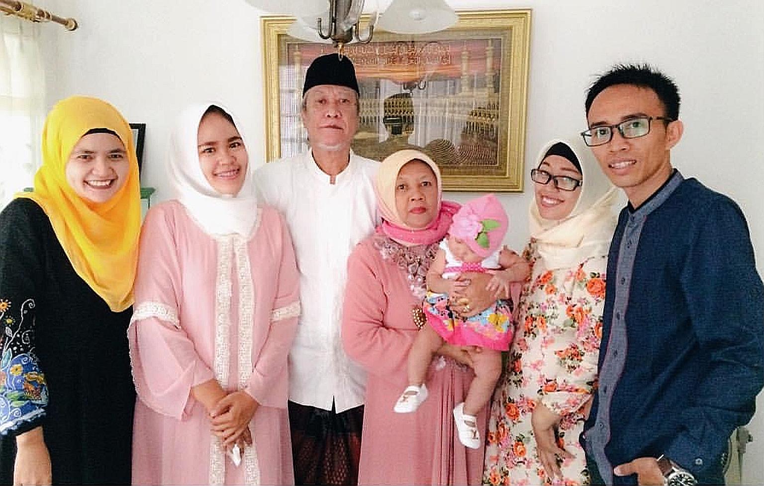 Surabaya resident Dea Winnie Pertiwi (second from left) with her eldest sister (in black), father, mother, baby niece, elder sister and her elder sister's husband during Hari Raya Aidilfitri in 2016. Ms Dea lost her parents and eldest sister Debby Ku