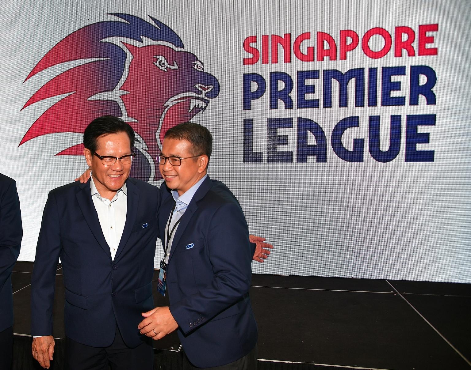 Edwin Tong (right), seen with FAS president Lim Kia Tong, will leave his position at the national football body that he has held since 2013.