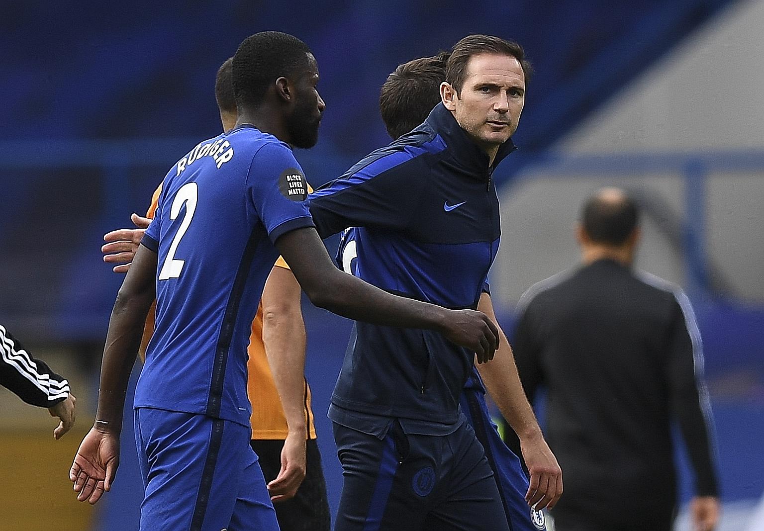 Frank Lampard, with defender Antonio Rudiger, has steered Chelsea to fourth place in his first season as coach. It is the highest finish for an English manager in his debut Premier League campaign since Frank Clark led Nottingham Forest to third posi