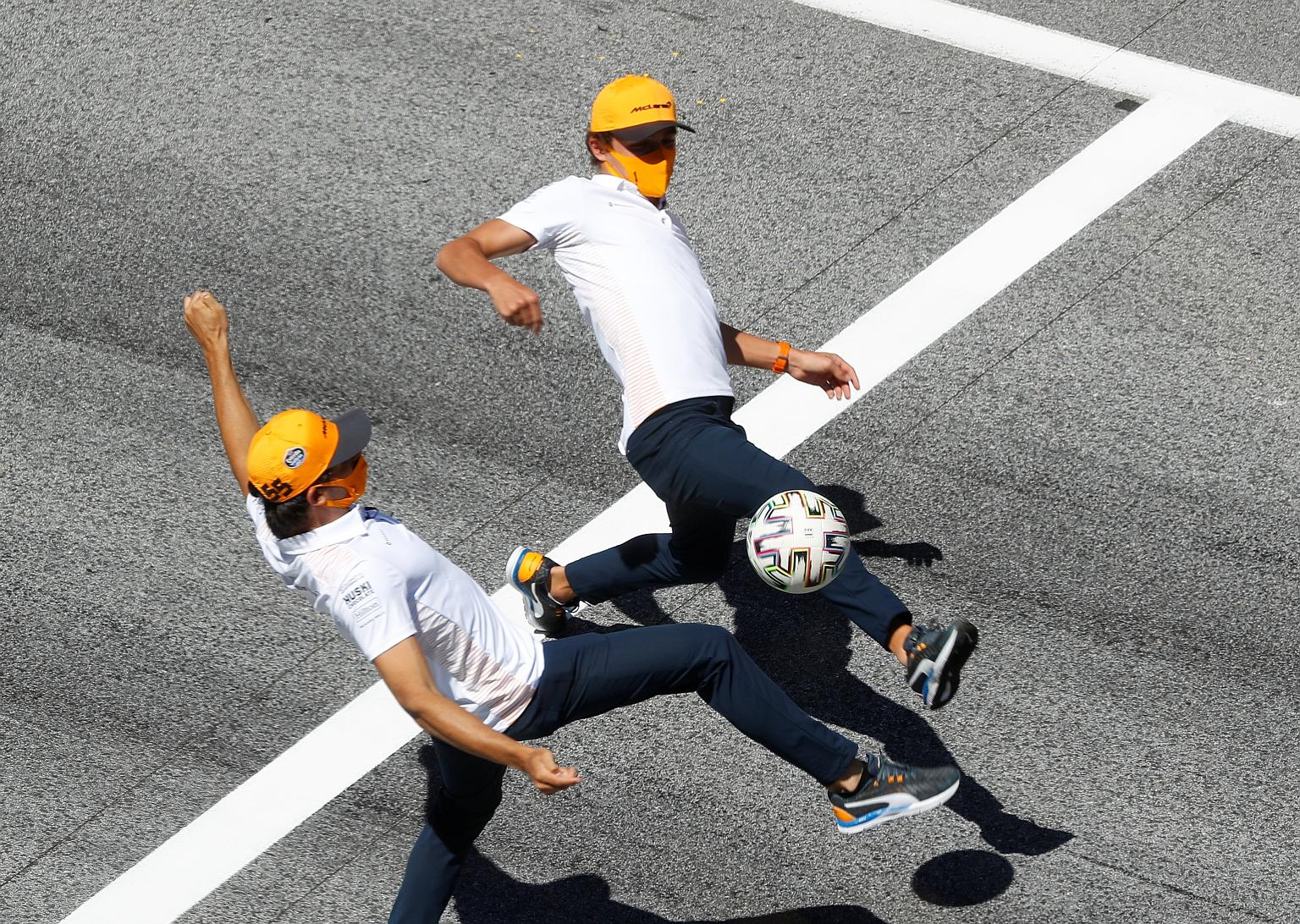 Carlos Sainz (left) has been on the receiving end of some teasing from his McLaren teammate Lando Norris over Ferrari's struggling form and lack of speed this season. The Spaniard will join the Italian team next year.