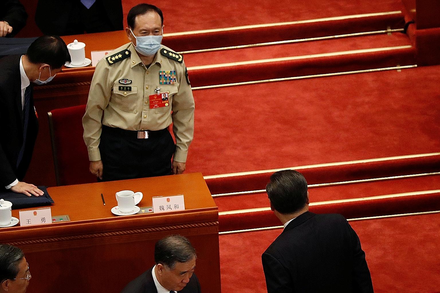 Chinese Defence Minister Wei Fenghe (left) told US Defence Secretary Mark Esper to avoid firing up bilateral tensions, a day after Washington angered Beijing by announcing it would send Health Secretary Alex Azar to Taiwan. Mr Azar will be the most s