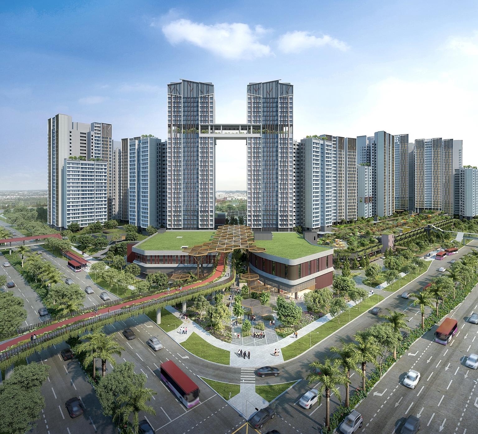 An artist's impression of UrbanVille @ Woodlands, which will offer 1,785 two-room flexi, three-room, four-room and five-room flats. It is the biggest Build-To-Order project in yesterday's launch.