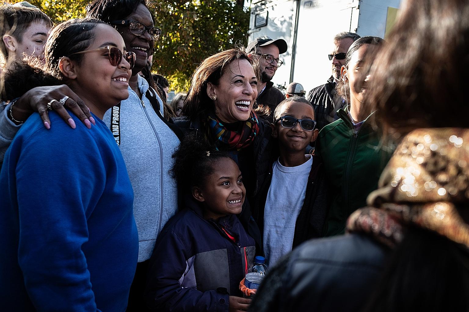 Senator Kamala Harris with supporters of her presidential campaign in Iowa last year. The daughter of Indian and Jamaican immigrants, Ms Harris has been a leading voice in her party on tackling anti-black racism. PHOTO: NYTIMES