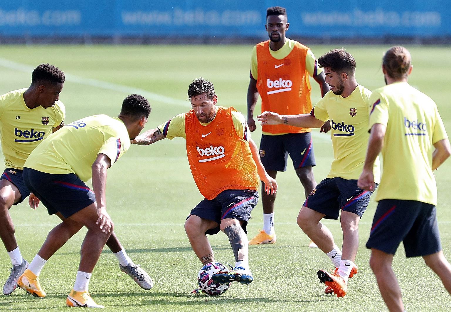 Barcelona captain Lionel Messi at a training session ahead of their Champions League quarter-final clash with Bayern Munich in Lisbon. Germany international Leon Goretzka says it will take a collective effort from Bayern Munich to stop the gifted Arg