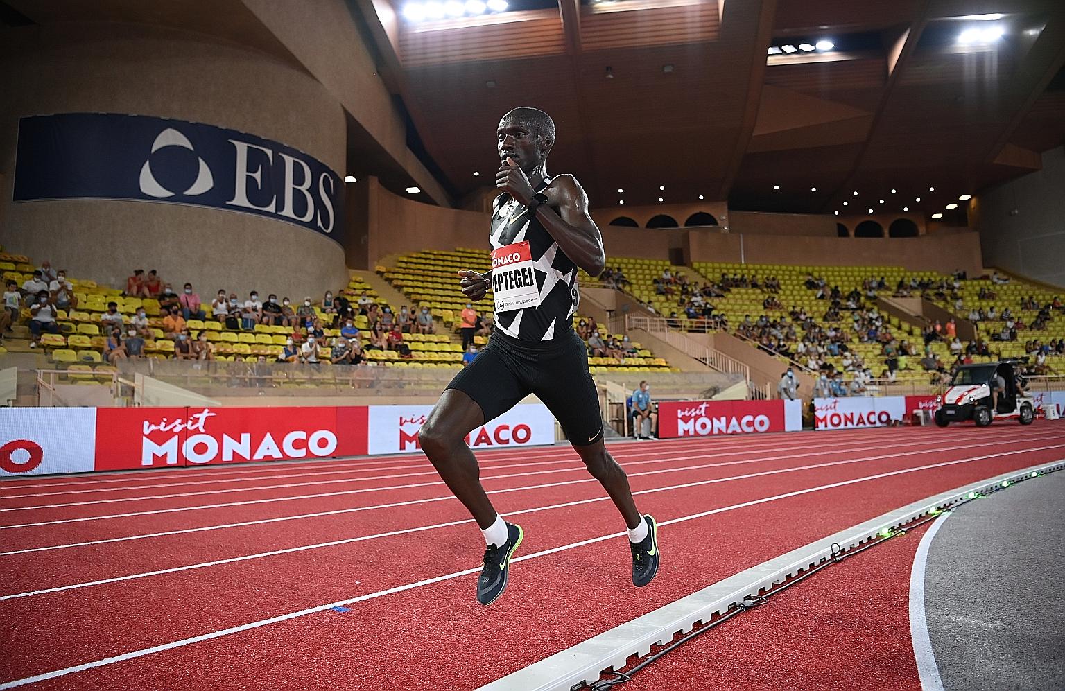 Uganda's Joshua Cheptegei on his way to winning the 5,000m in a world-record time during Friday's World Athletics Diamond League meet in Monaco. He wiped almost two seconds off Ethiopian legend Kenenisa Bekele's 16-year-old mark, clocking an astonish