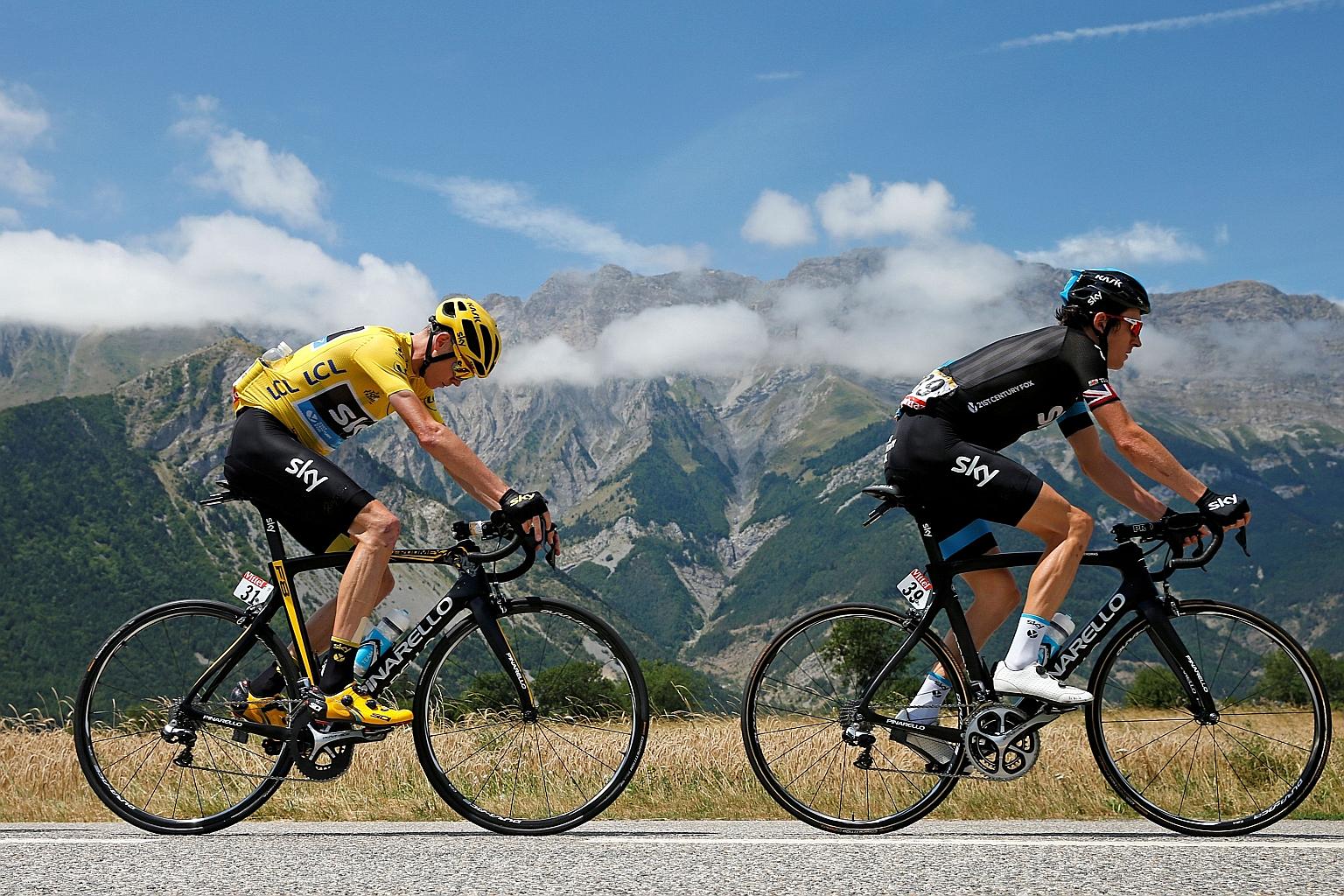 Geraint Thomas and Chris Froome (in yellow) cycling for the then-Team Sky during the 18th stage of the Tour de France in 2015. Froome, a four-time winner, and Thomas, champion in 2018, were left out of the Ineos line-up for the race starting at the e
