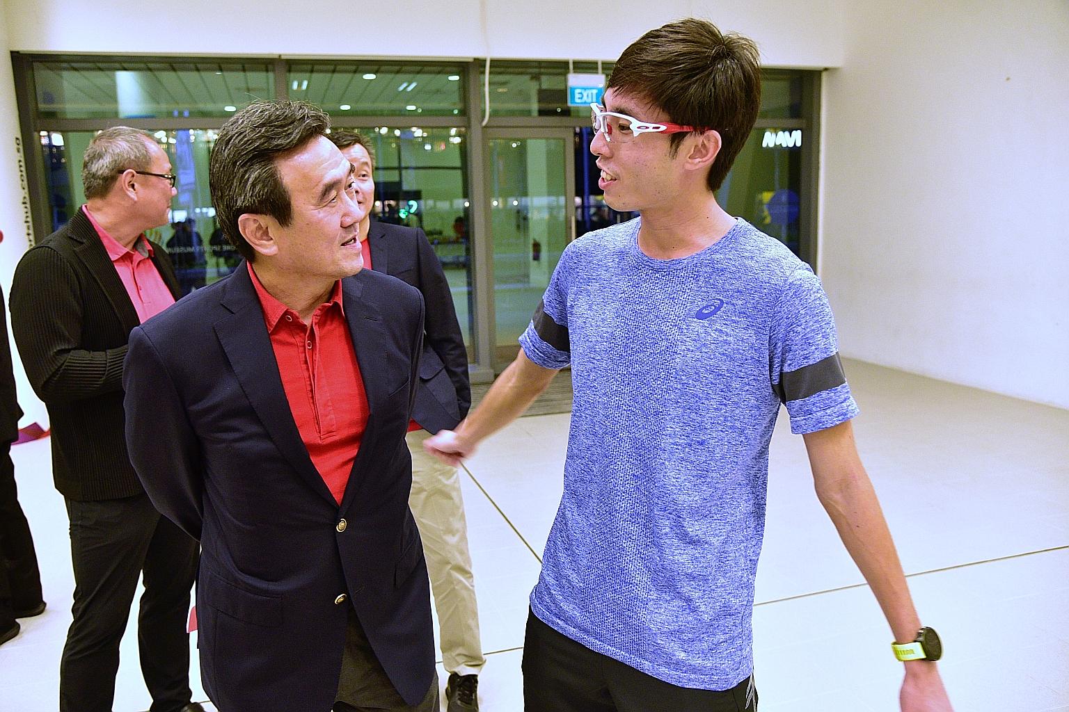 Singapore Athletics president Tang Weng Fei (far left) said the national sports association will consider defending its members should the need arise, after marathoner Soh Rui Yong questioned the body in a blog post.