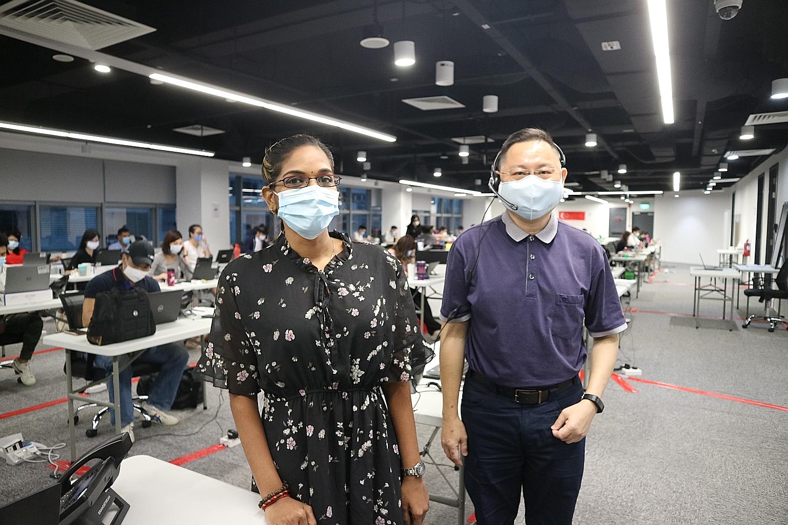 Ms J. P. Thanumadhya, 27, and Mr Zim Loo Poh Thye, 53, started work as call centre operators in July under Certis' initiative, Breaking Barriers.