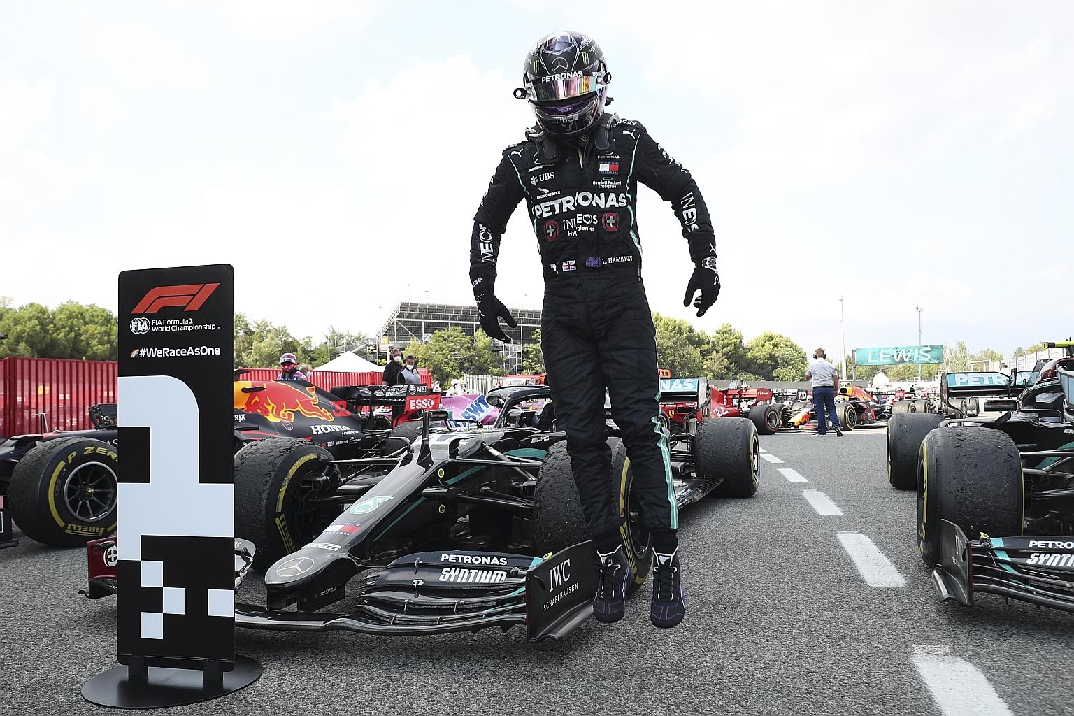 Mercedes' Lewis Hamilton after winning the Spanish Grand Prix in Barcelona on Aug 16. He is one of three current drivers to have won the Turkish Grand Prix.
