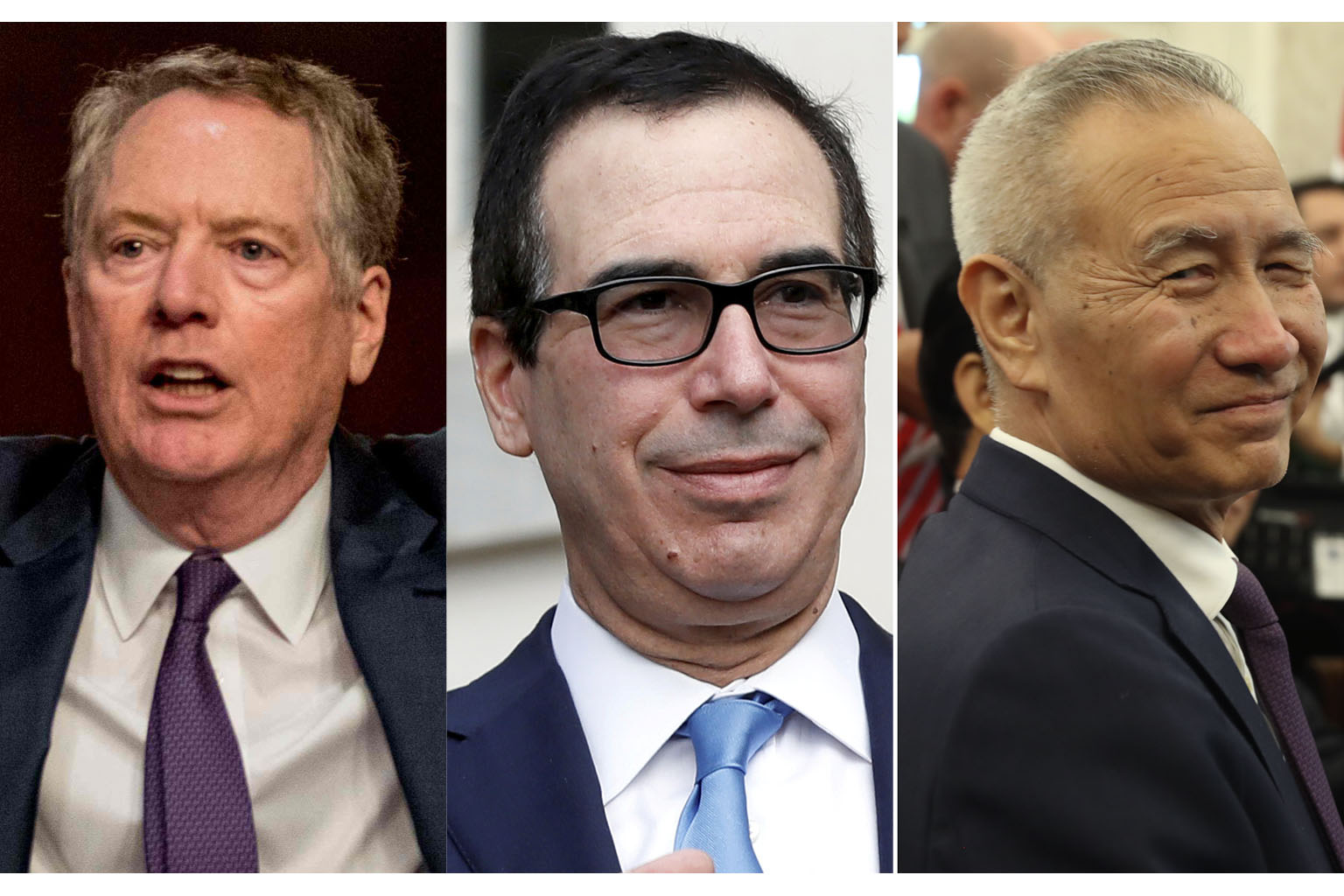 The telephone call yesterday between (from top) US Trade Representative Robert Lighthizer, US Treasury Secretary Steve Mnuchin and Chinese Vice-Premier Liu He was their first formal dialogue since early May on the phase one trade deal between the Uni