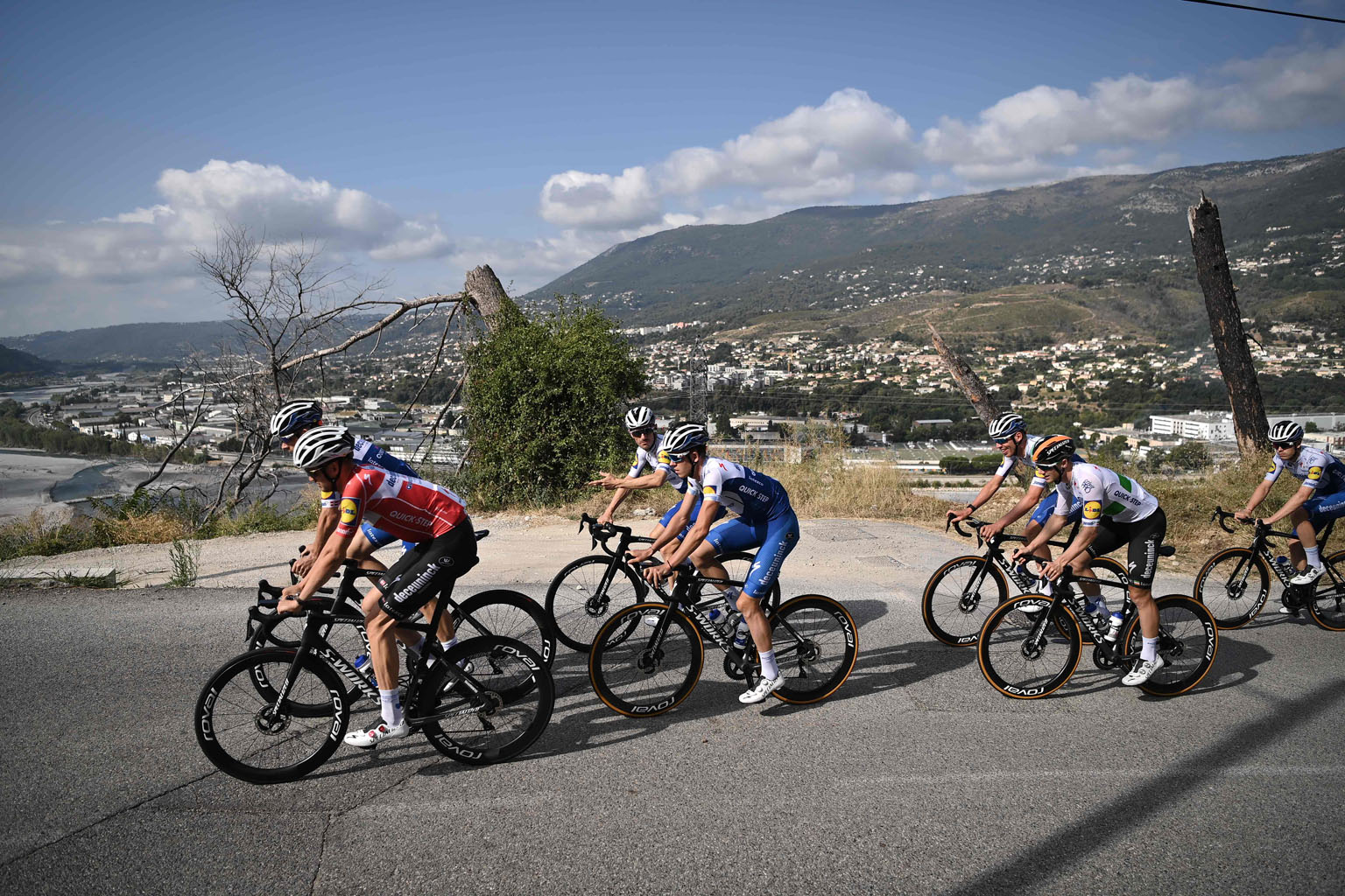 Team Deceuninck-Quick Step at a training session in Nice, France, on Thursday, ahead of the Tour de France, which begins today.