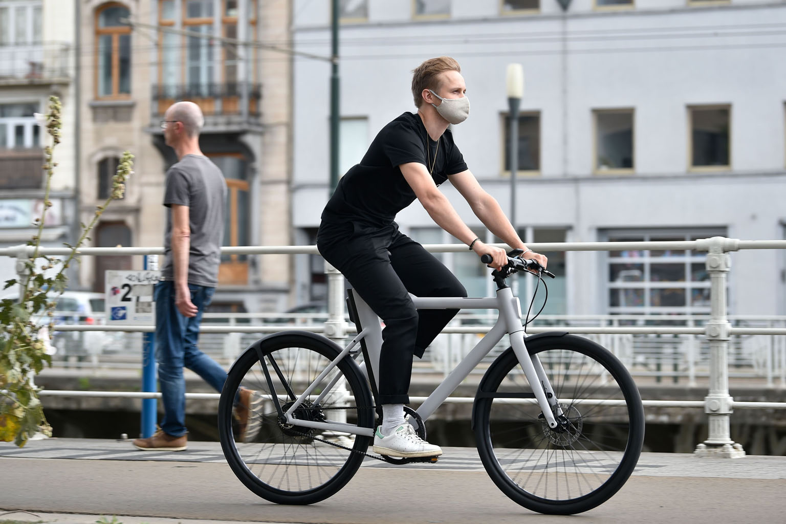 A man riding an e-bike in Belgium. The popularity of these pedal-assisted bicycles has surged in many countries during the coronavirus pandemic.
