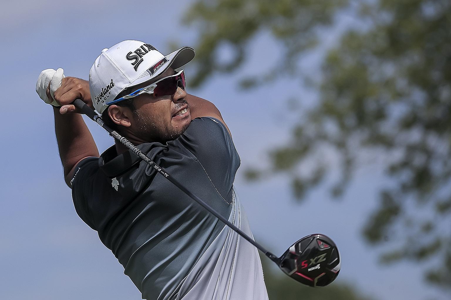 Hideki Matsuyama teeing off at the par-four ninth during the third round of the BMW. He parred the hole and finished with a one-under 69. PHOTO: EPA-EFE