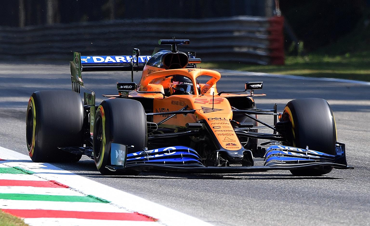 McLaren's Carlos Sainz during yesterday's practice for the Italian Grand Prix at Monza. He says he is "100 per cent confident" in his new team, Ferrari. PHOTO: REUTERS