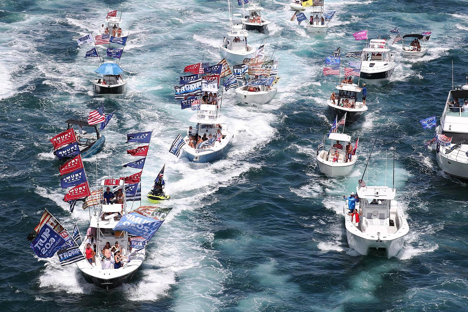 Boaters showing their support for US President Donald Trump at a parade down the Intracoastal Waterway in Florida on Monday.