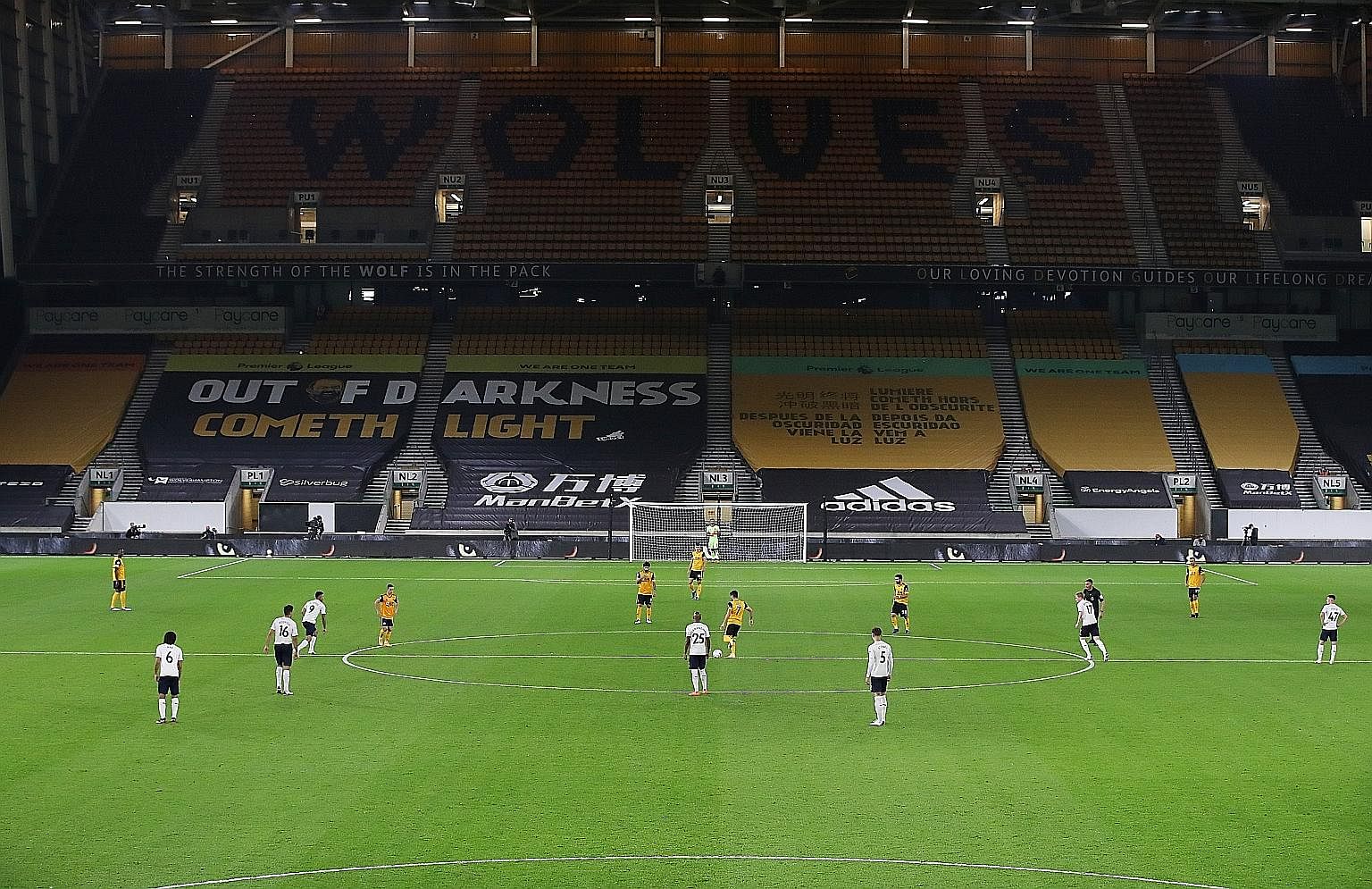 A Premier League game on Monday between Wolverhampton Wanderers and Manchester City being played in an empty stadium. PHOTO: REUTERS
