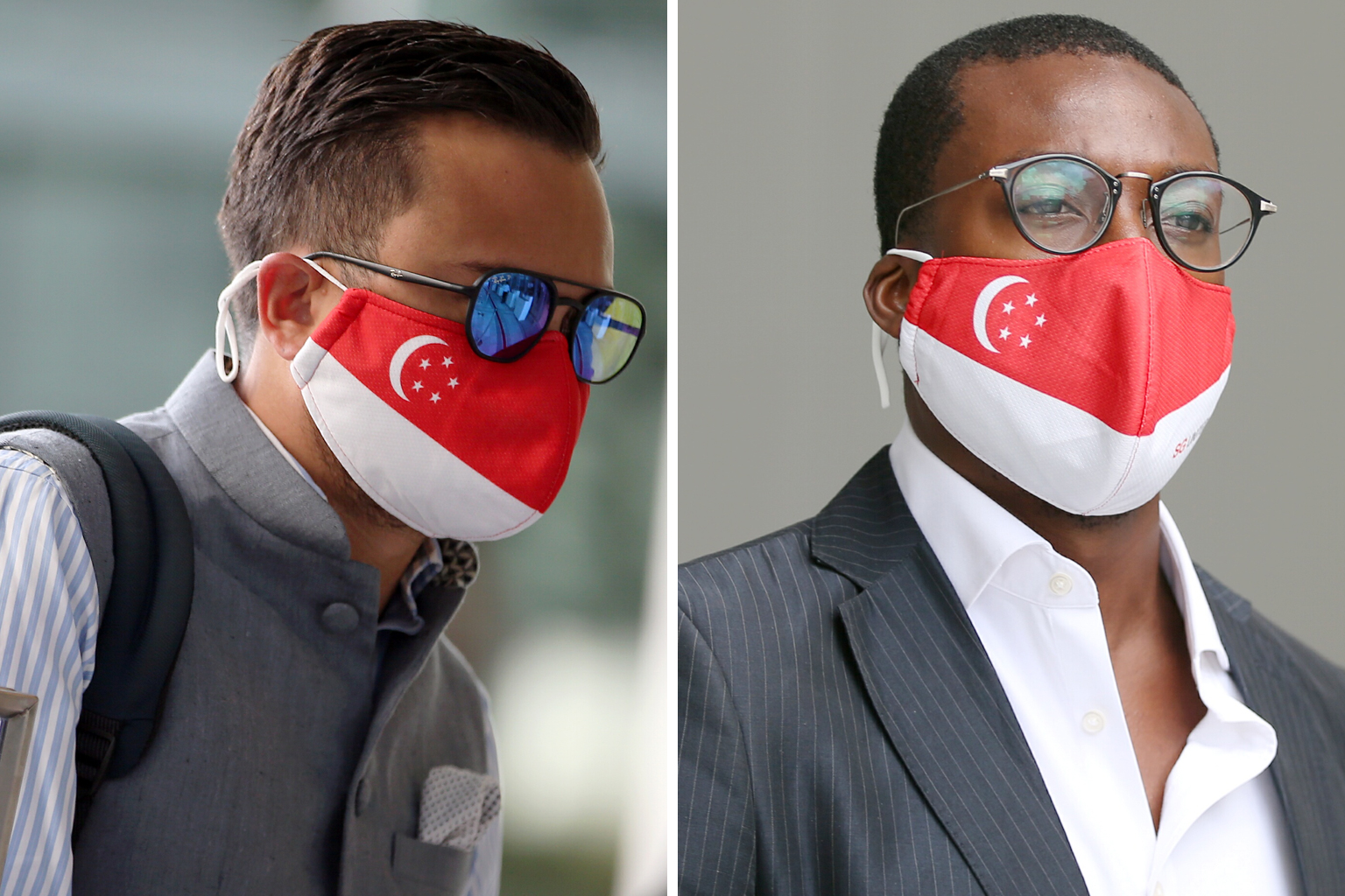 Alfred Jon Veloso Waring (left) was fined $8,000, while Olagunju Daniel Olalekan Olasunkanmi was fined $8,500. The two British nationals flouted safety rules by gathering with others at Robertson Quay in May. ST PHOTOS: WONG KWAI CHOW