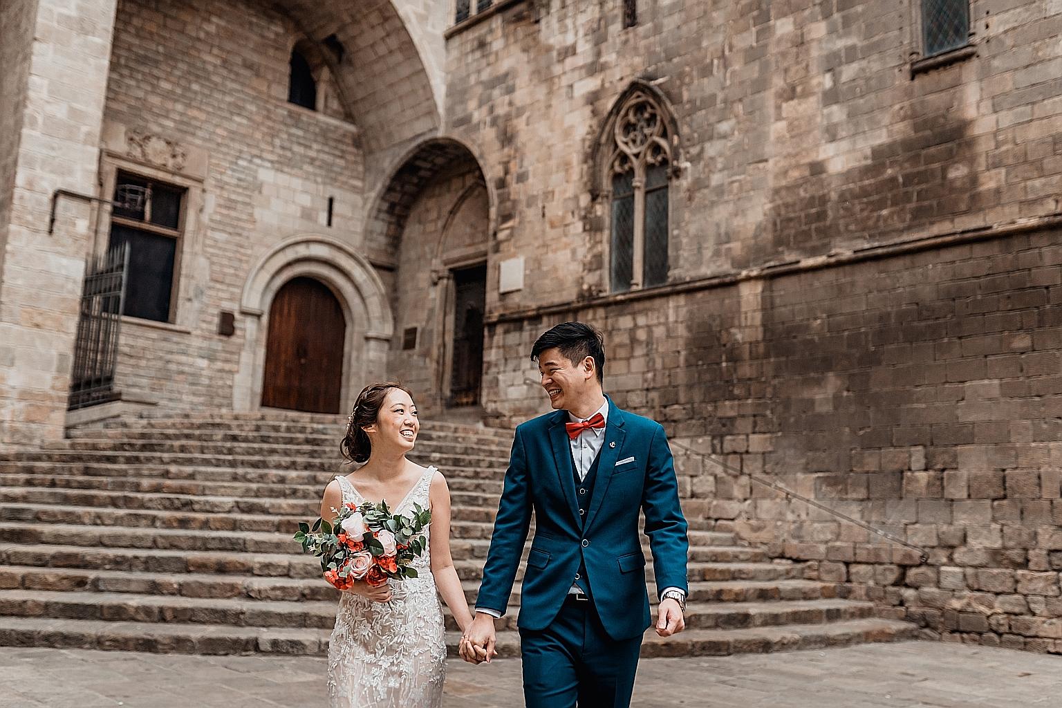 Product manager Kelly Cheng, 25, and auditor Jeff Tan, 28, will hold their solemnisation on Oct 4 and a wedding banquet next May. They are sticking to their original guest list of 30 for the solemnisation.