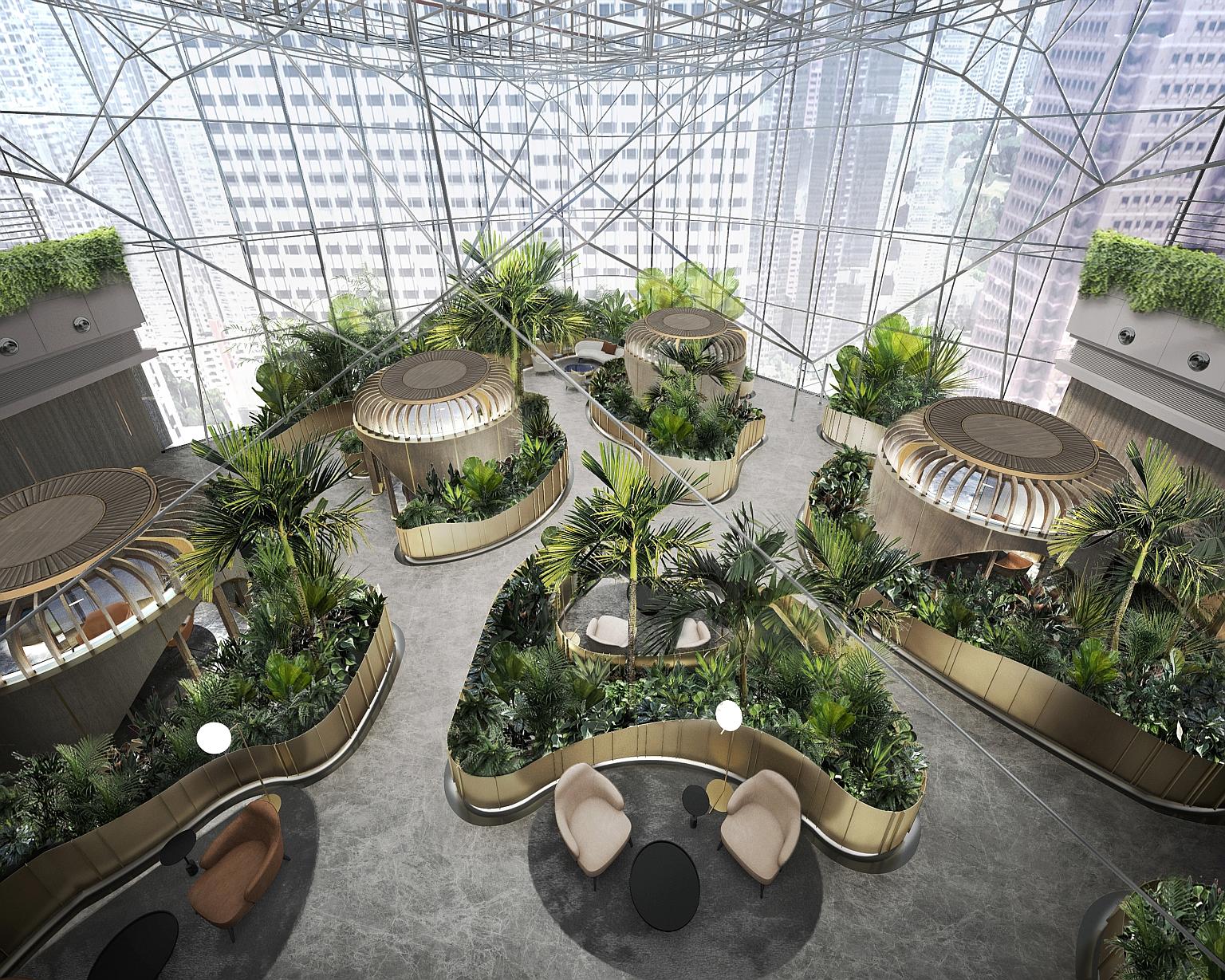 An artist's impression of the client meeting space at the Citi Wealth Hub at 268 Orchard, which will open in December. The hub will aim to be certified as a green building and will have a biophilic design - which is based on the idea that humans have