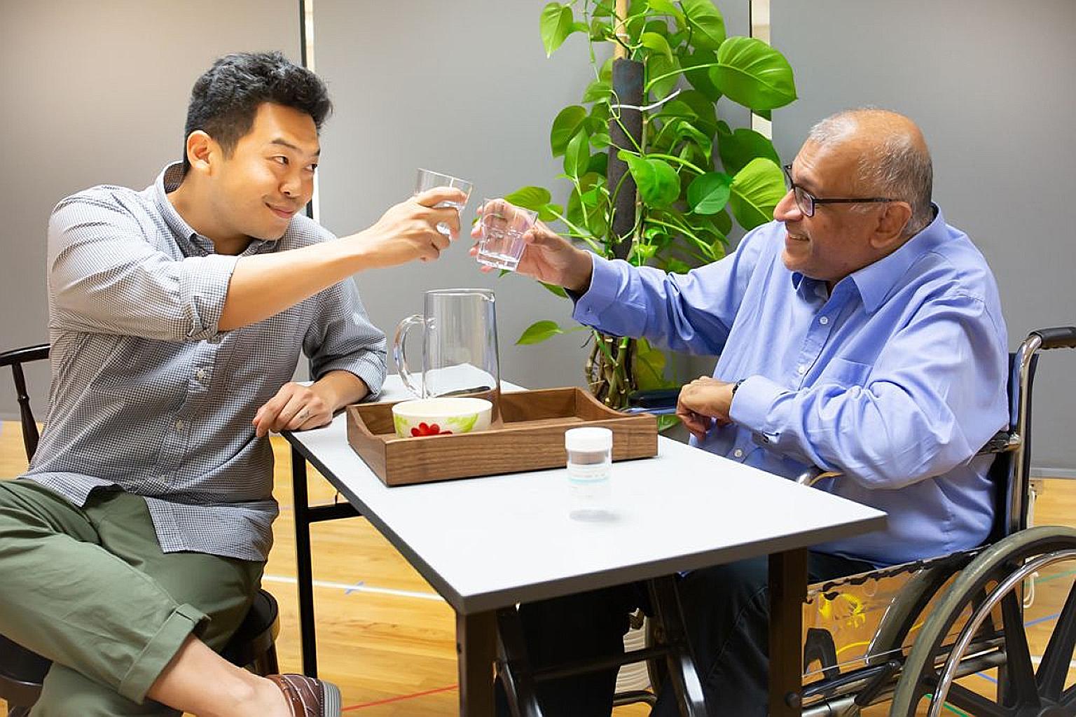 Tuesdays With Morrie, starring theatre veterans Benjamin Chow (left) and Ramesh Panicker (right), previews on Nov 1 and premieres on Nov 4.