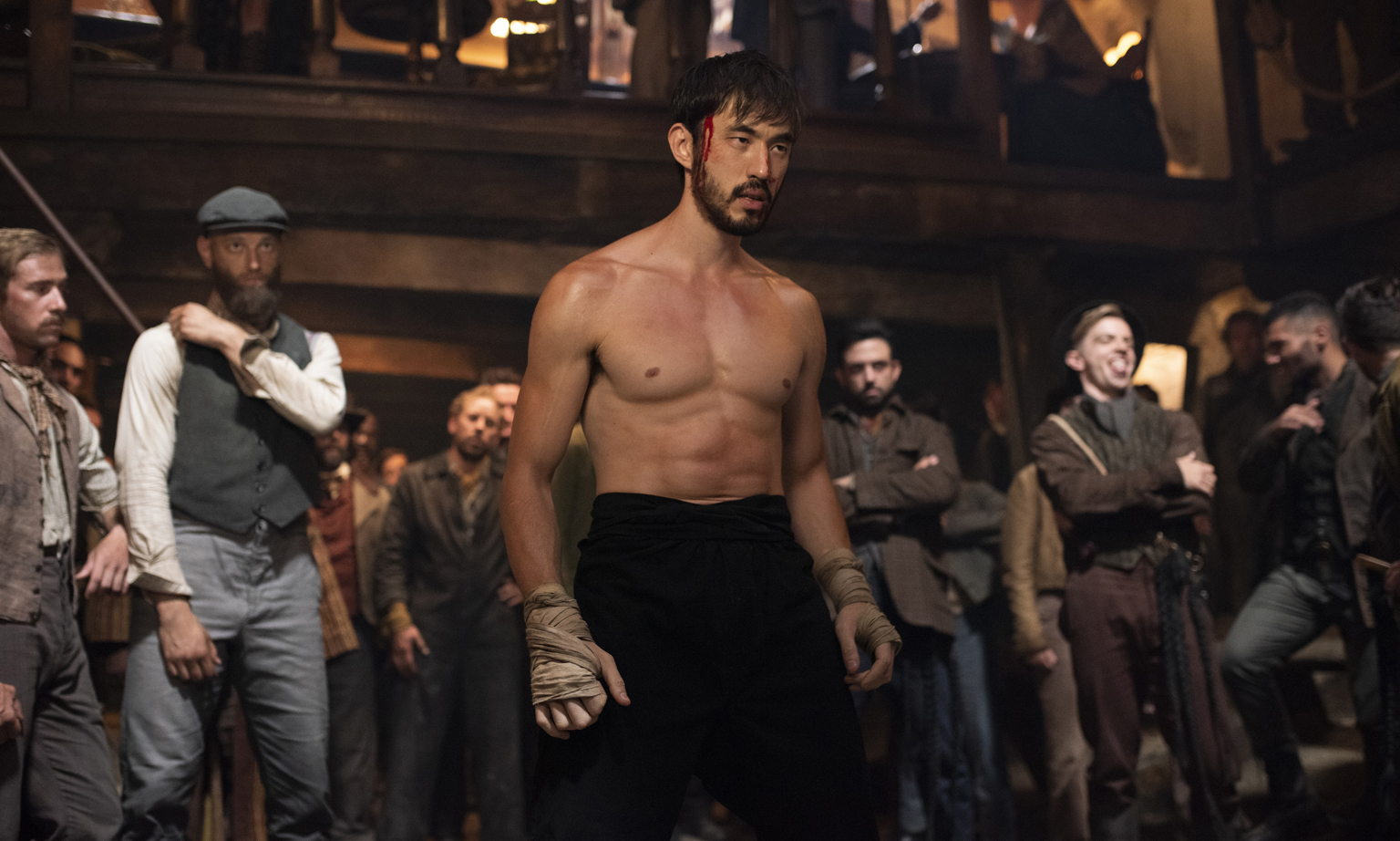 Andrew Koji in Warrior. He plays Ah Sahm, a martial-arts prodigy who emigrates from China to San Francisco in the late 1800s, only to find himself embroiled in Chinatown gang wars.