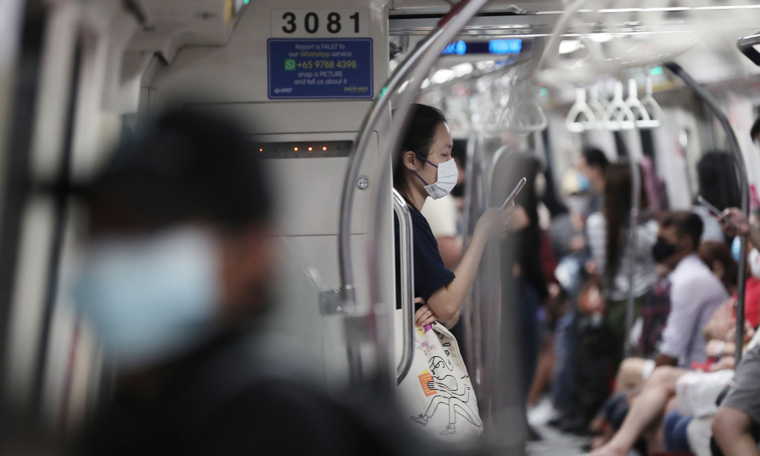 Passenger volume on public transport is about 50 per cent to 60 per cent compared with pre-Covid-19 levels - for both peak and off-peak hours - according to Transport Minister Ong Ye Kung.