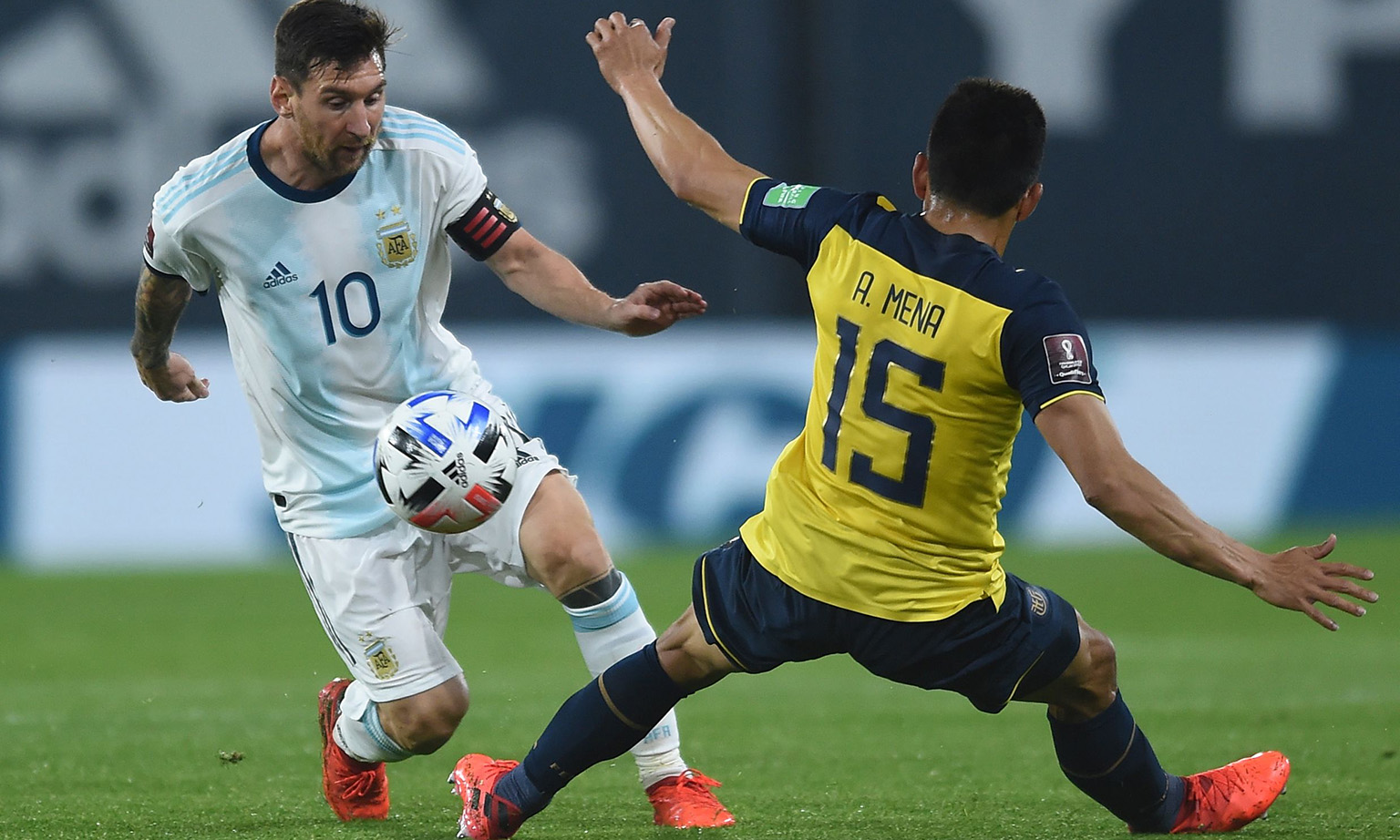 Argentina captain Lionel Messi eluding Ecuador's Angel Mena in their World Cup qualifier in Buenos Aires on Thursday. The 2022 Finals will arguably be the 33-year-old superstar's last chance to win the title.