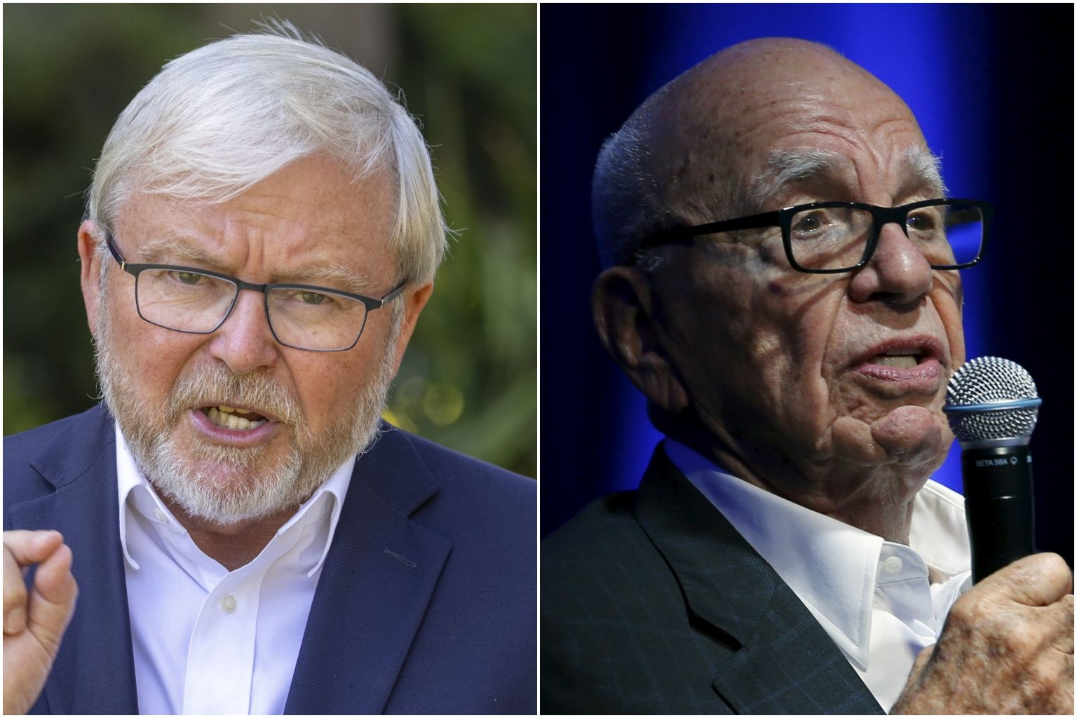 Former Australian PM Kevin Rudd (left) filed a petition calling on Parliament to set up a royal commission to investigate Mr Rupert Murdoch's News Corp.
