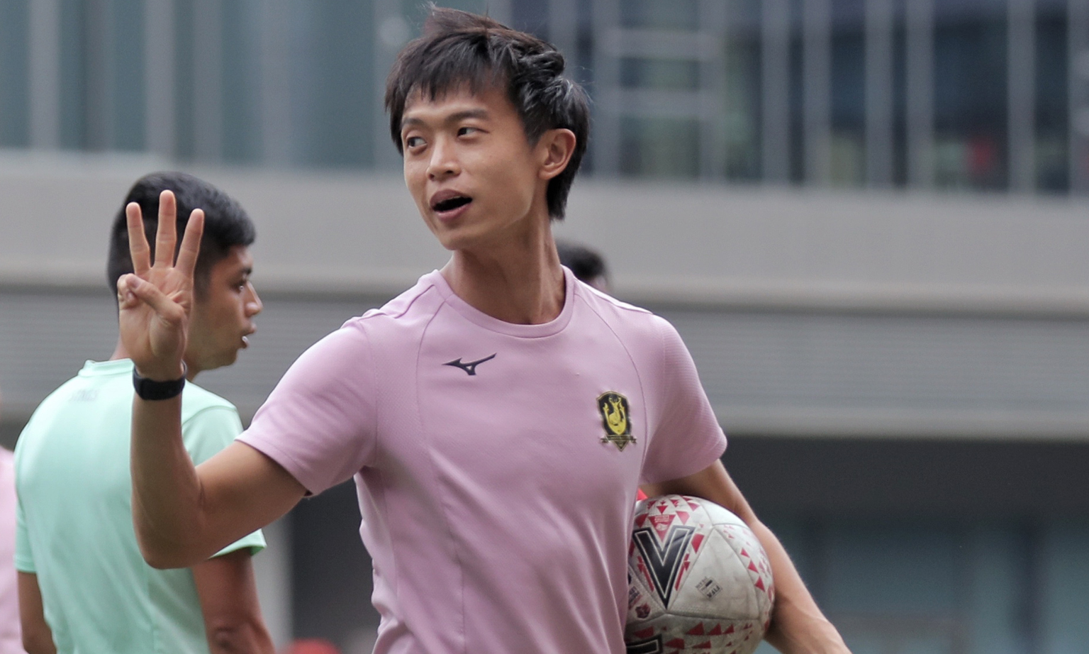 Tampines Rovers coach Gavin Lee leading his team in one of their final training sessions ahead of tomorrow's Singapore Premier League clash with Hougang United. The match will be their first competitive game in seven months. The Stags lead the standi