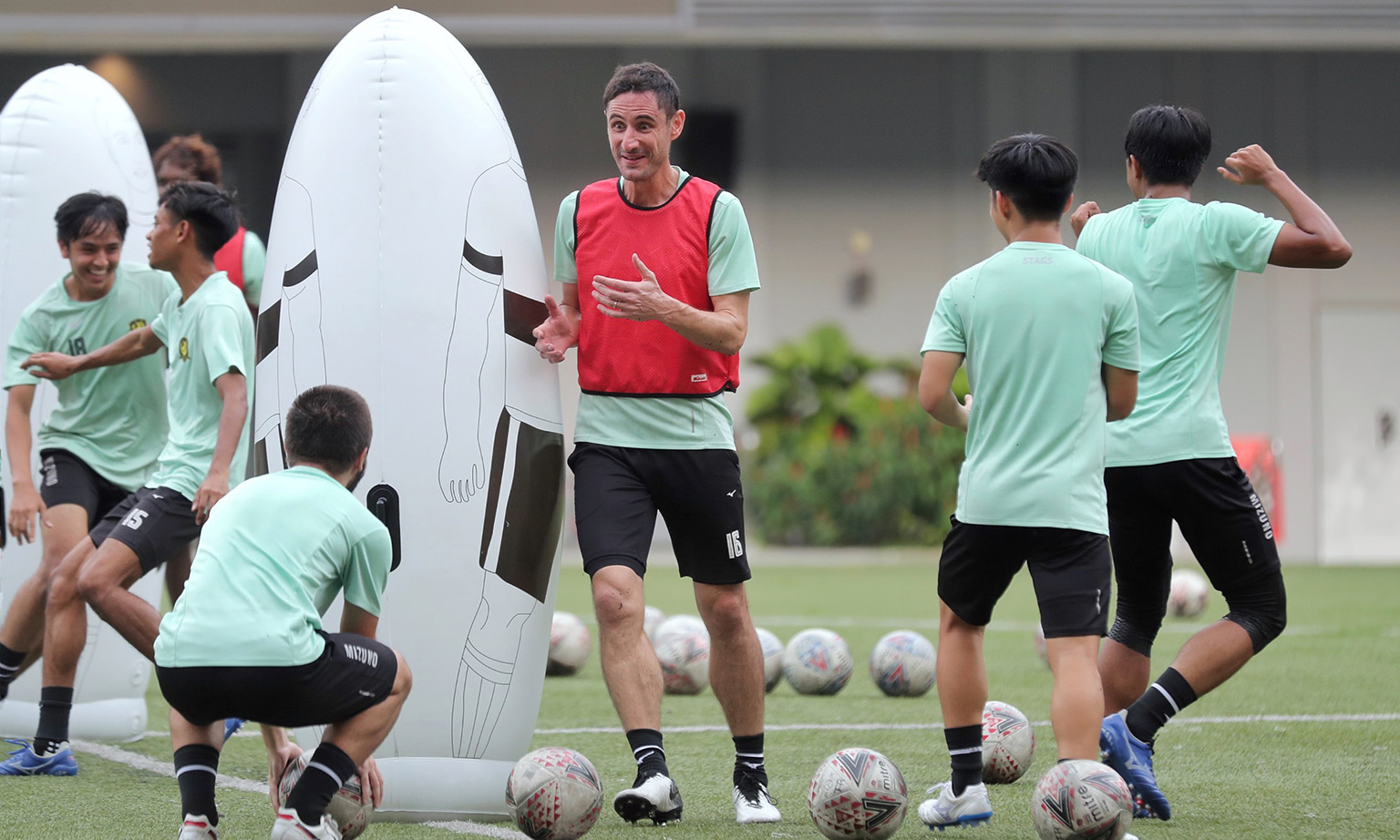 Tampines Rovers defender Daniel Bennett putting in the hard yards during the Singapore Premier League club's training session earlier this week. The 42-year-old, who has amassed a record 142 caps for the Lions, is expected to feature as the Stags hos